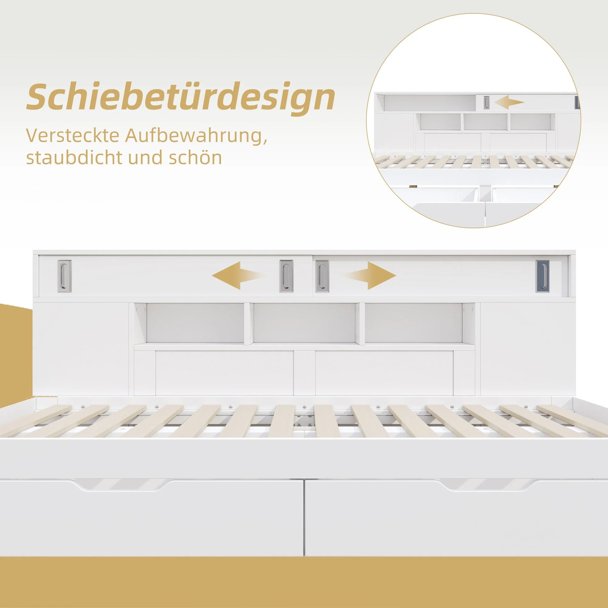 Child's Day Bed 90x190cm Multifunctional Drawers Shelf Cabinet Storage - White - Image 5