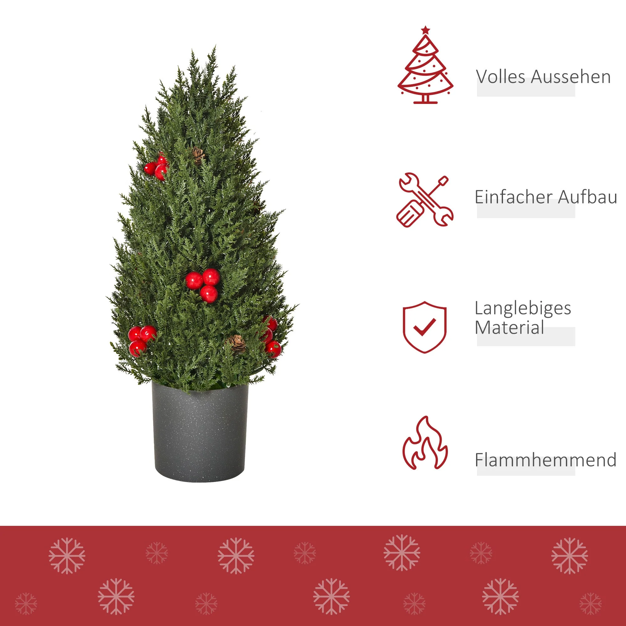 Christmas Tree 50 cm, Berries and Pine Cones, Green PVC PE - Image 4