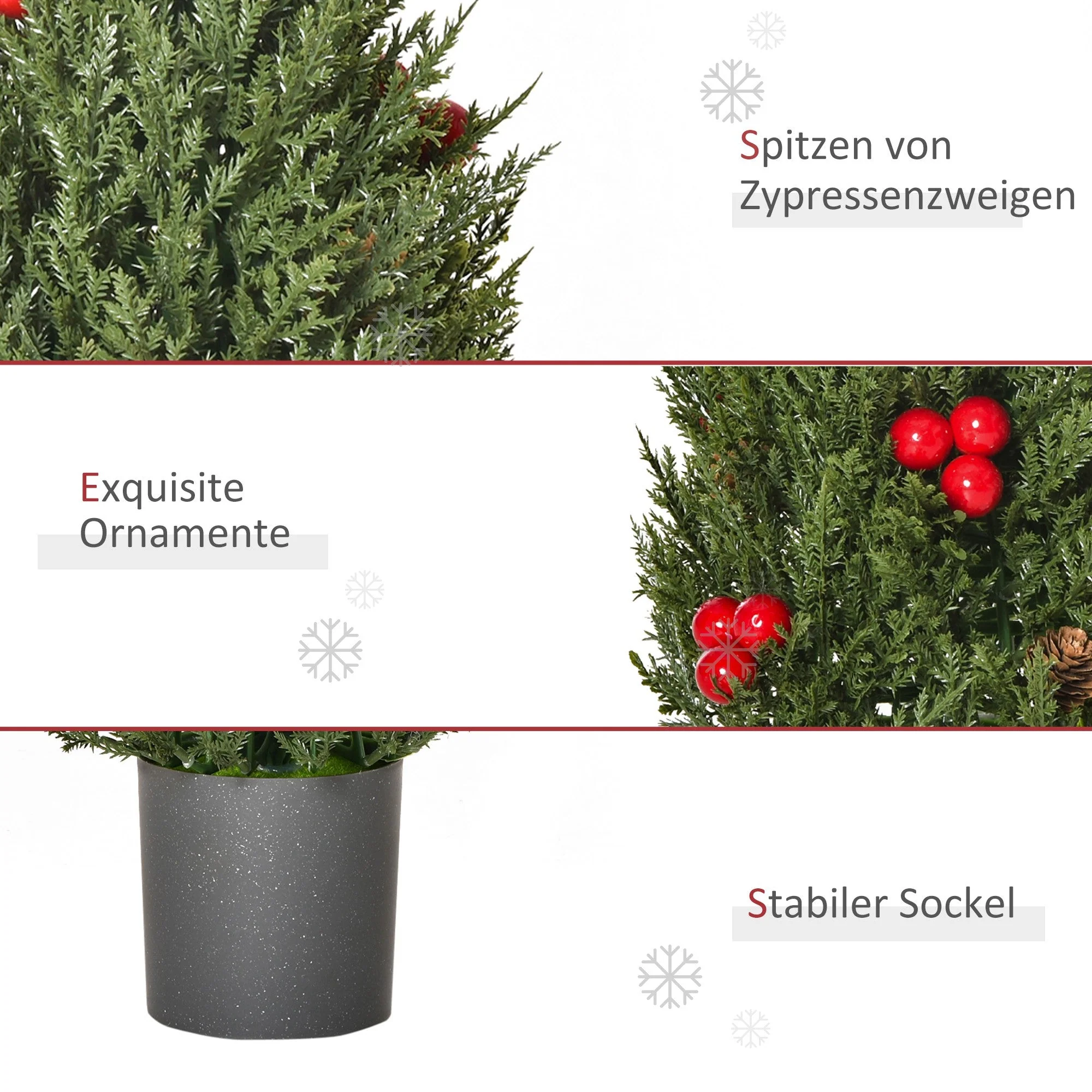 Christmas Tree 50 cm, Berries and Pine Cones, Green PVC PE - Image 5