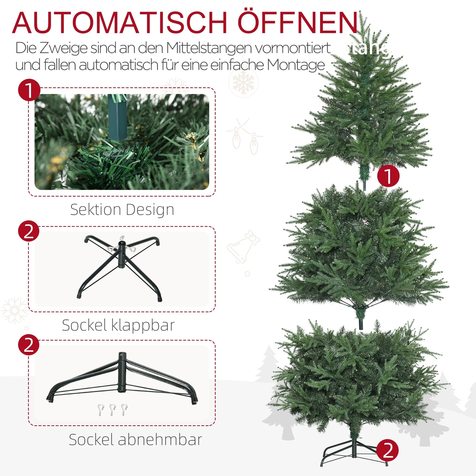 Christmas Tree, Artificial Fir, Realistic, Quick Assembly, Green Plastic - Image 6