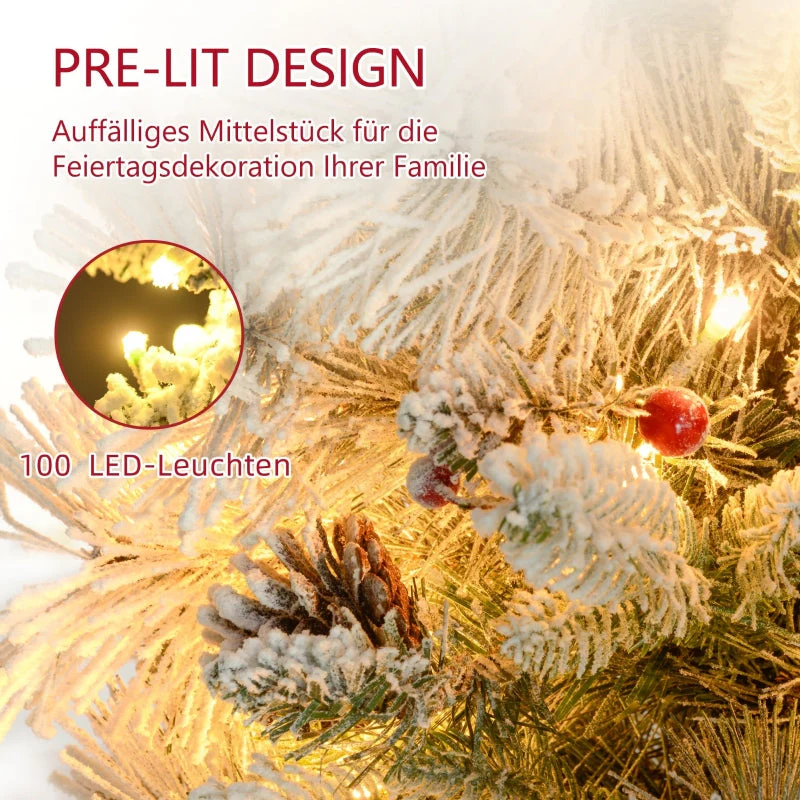 Christmas Tree with LED Lights, Set of 2, 107 cm, Pine Cones, Red Berries, Green/White - Image 4