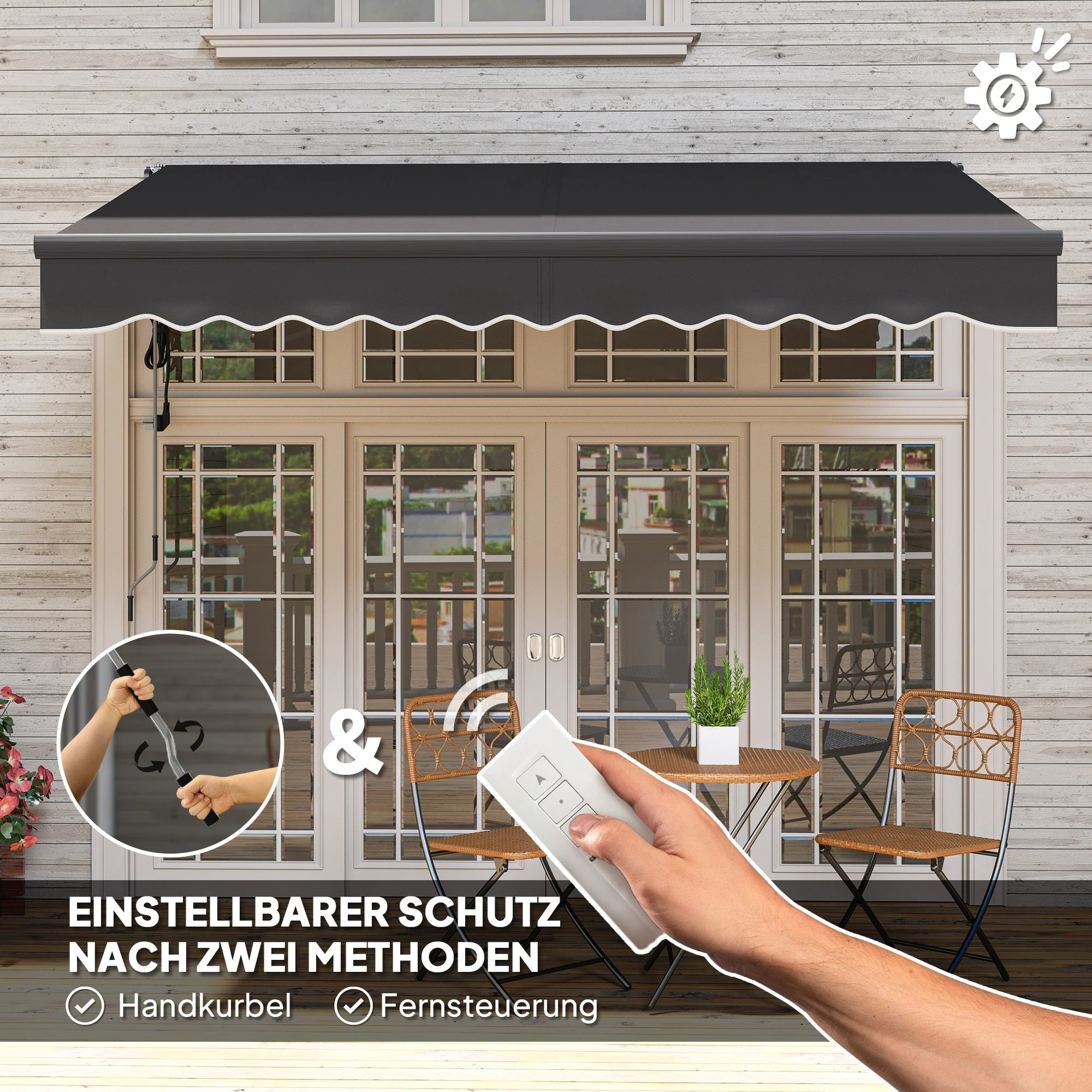 Clamp Awning, Hand Crank, Height Adjustable, UV 30+, Dark Grey - Image 4