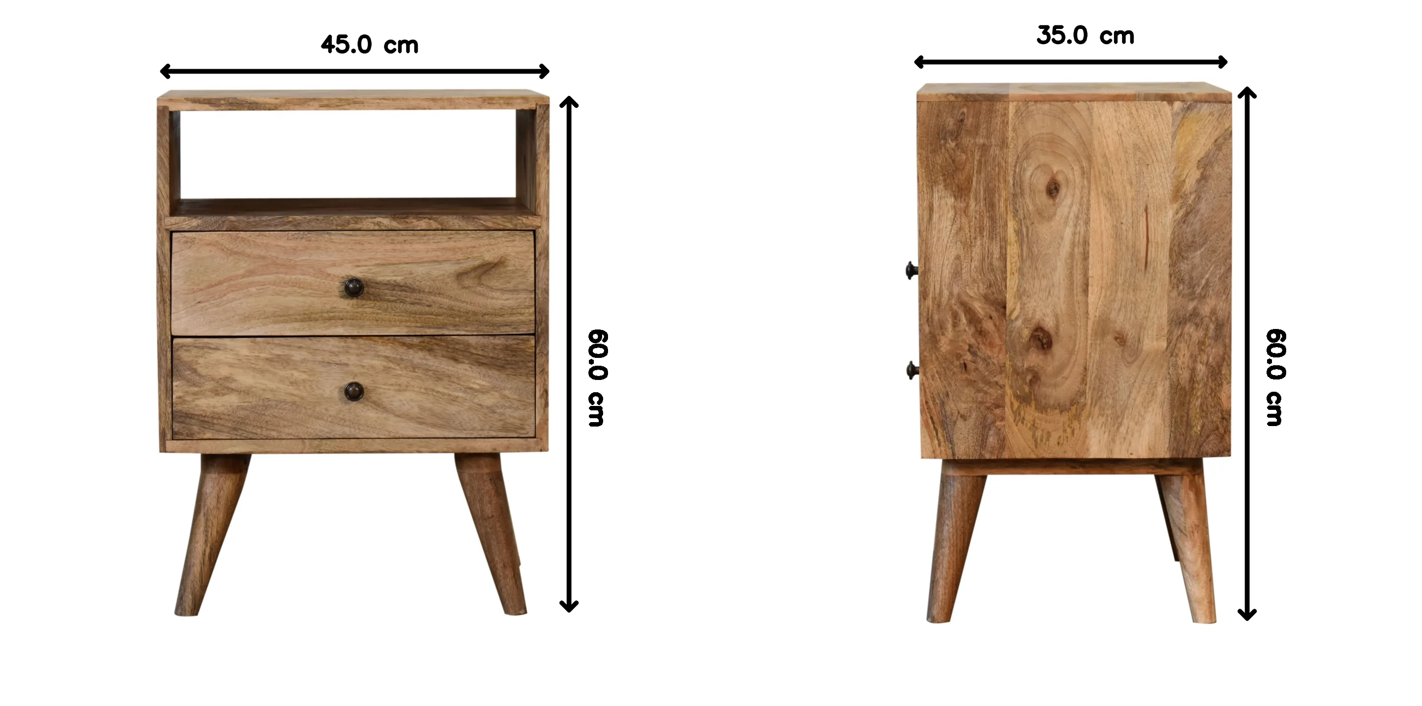 Classic Bedside: 2 Drawers, 1 Open Slot - Solid Wood Brown - Image 3