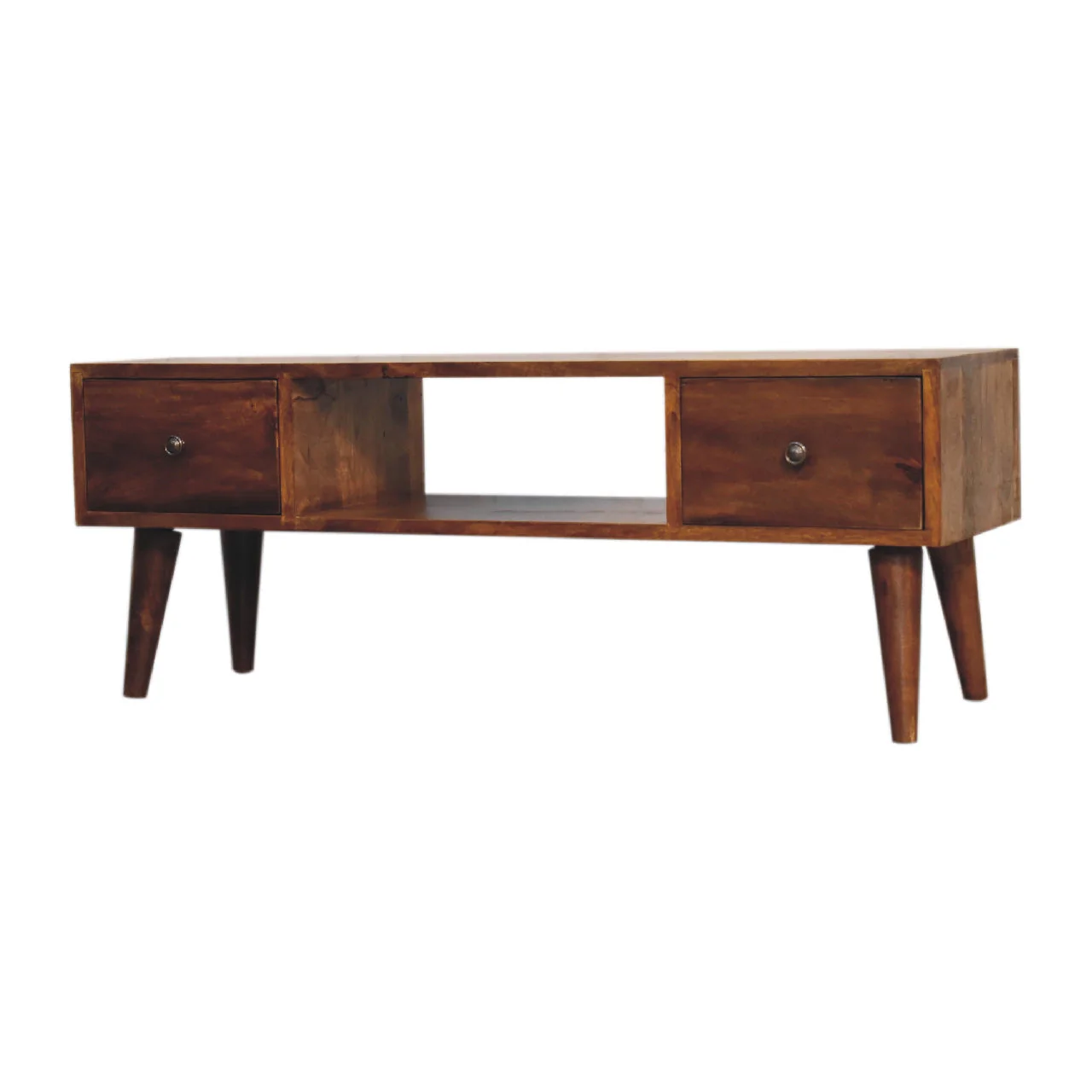Classic Chestnut Coffee Table, 2 Drawers & Open Slot, Solid Wood Dark Brown - Image 3