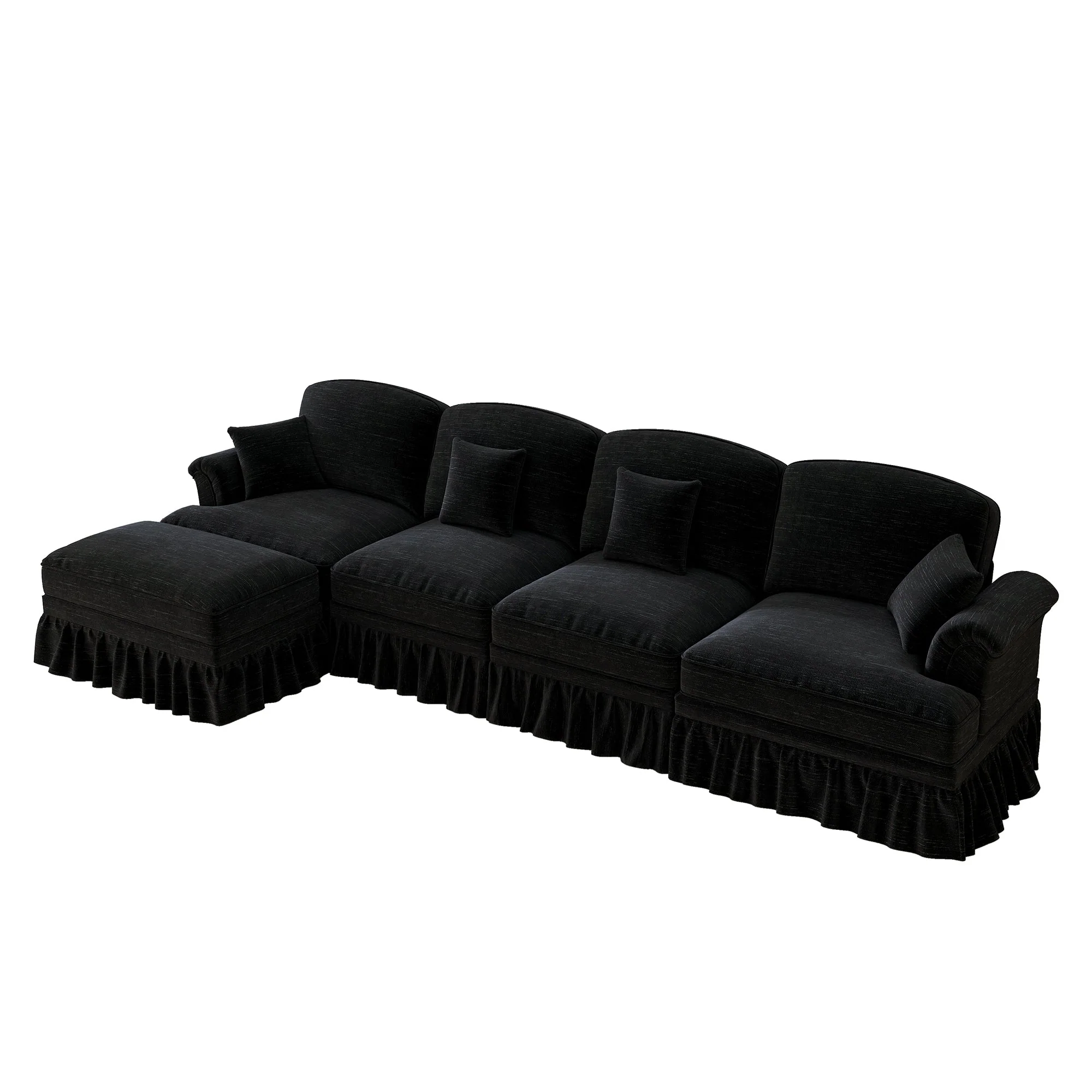 Classic L-Shaped Modular Sofa 4-Seater Movable Ottoman - Chenille Black - Image 10