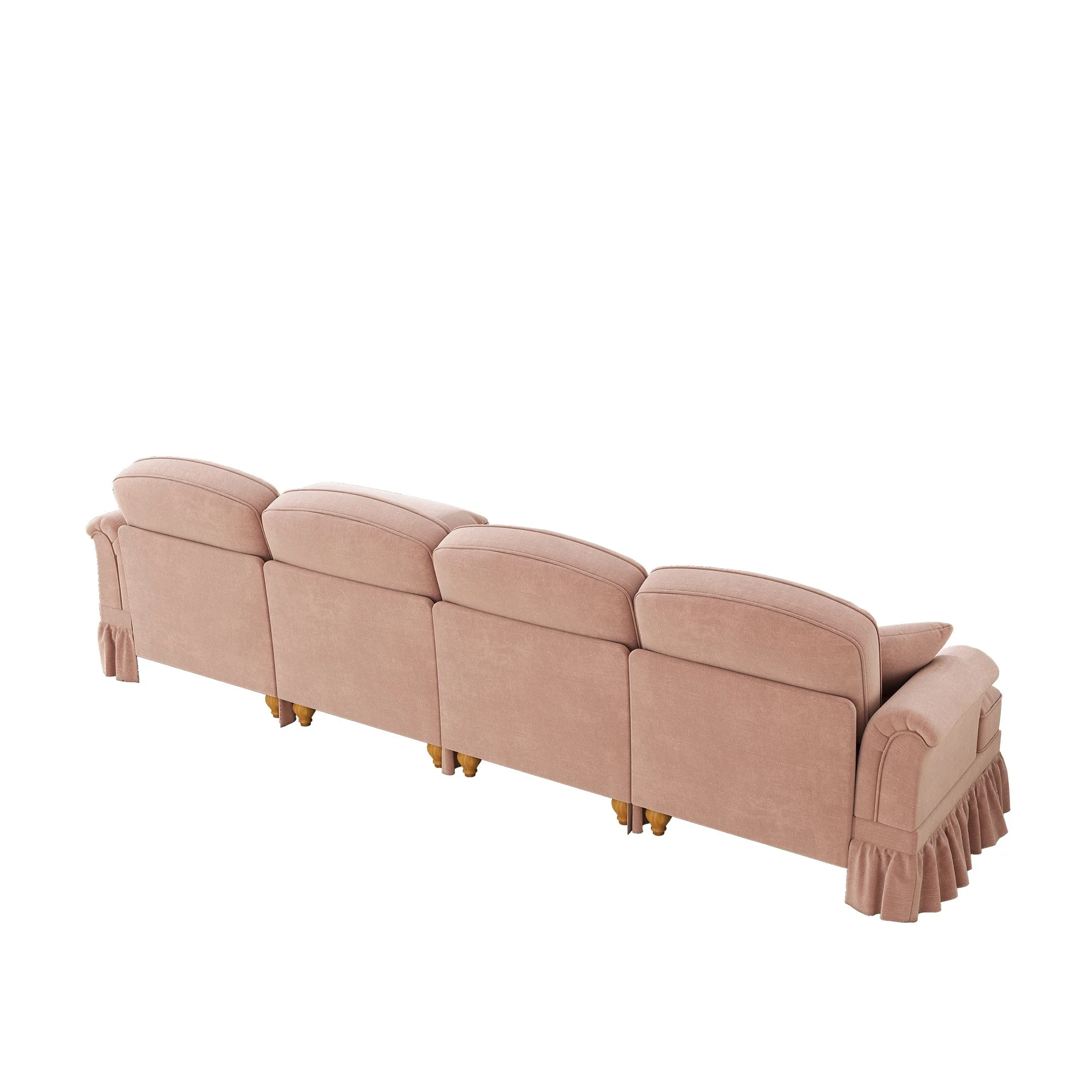 Classic Modular L-Shaped 4-Seater Sofa with Movable Ottoman Chenille Pink - Image 8