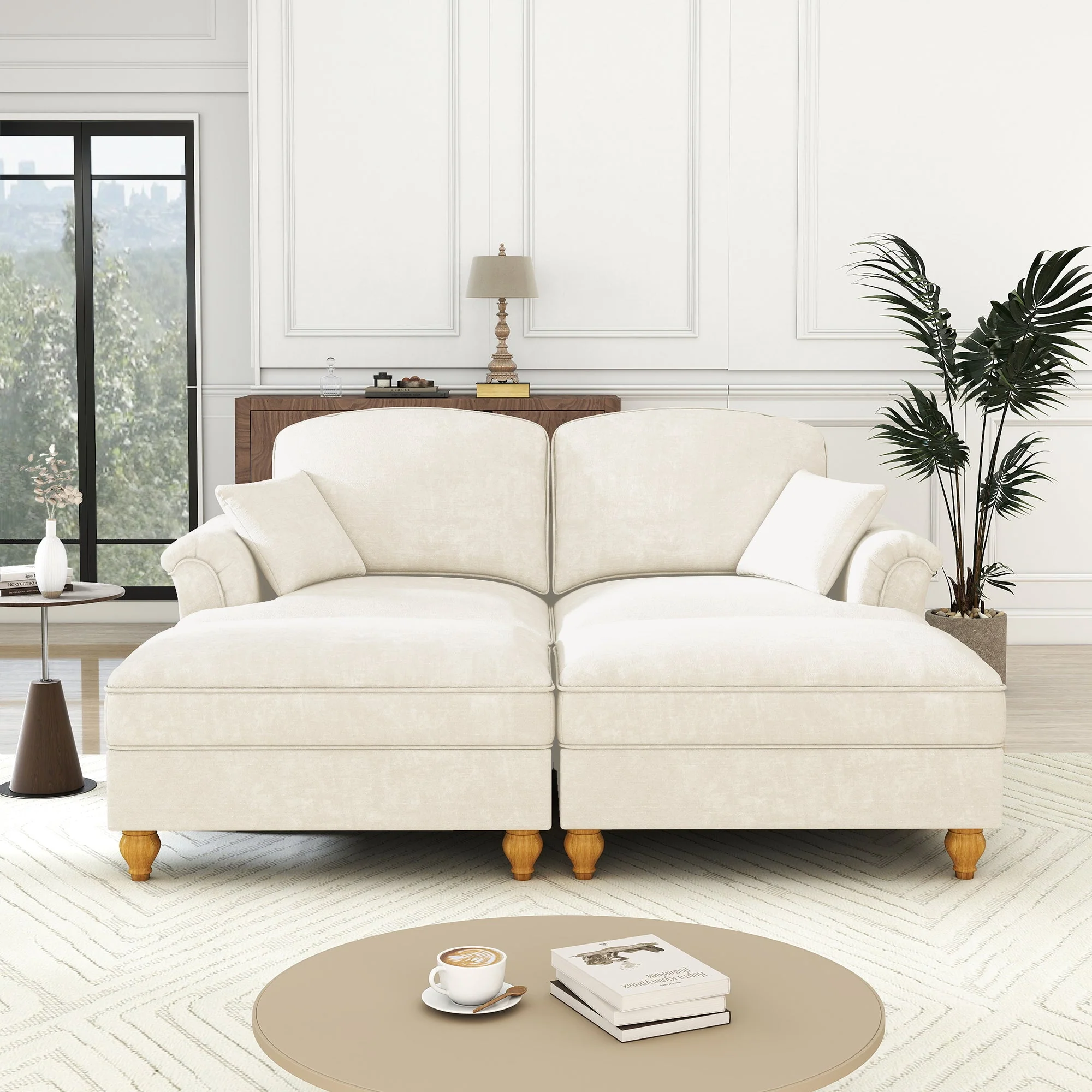 Classic Modular Sofa 2-Seater Ottoman - White Chenille - Image 3