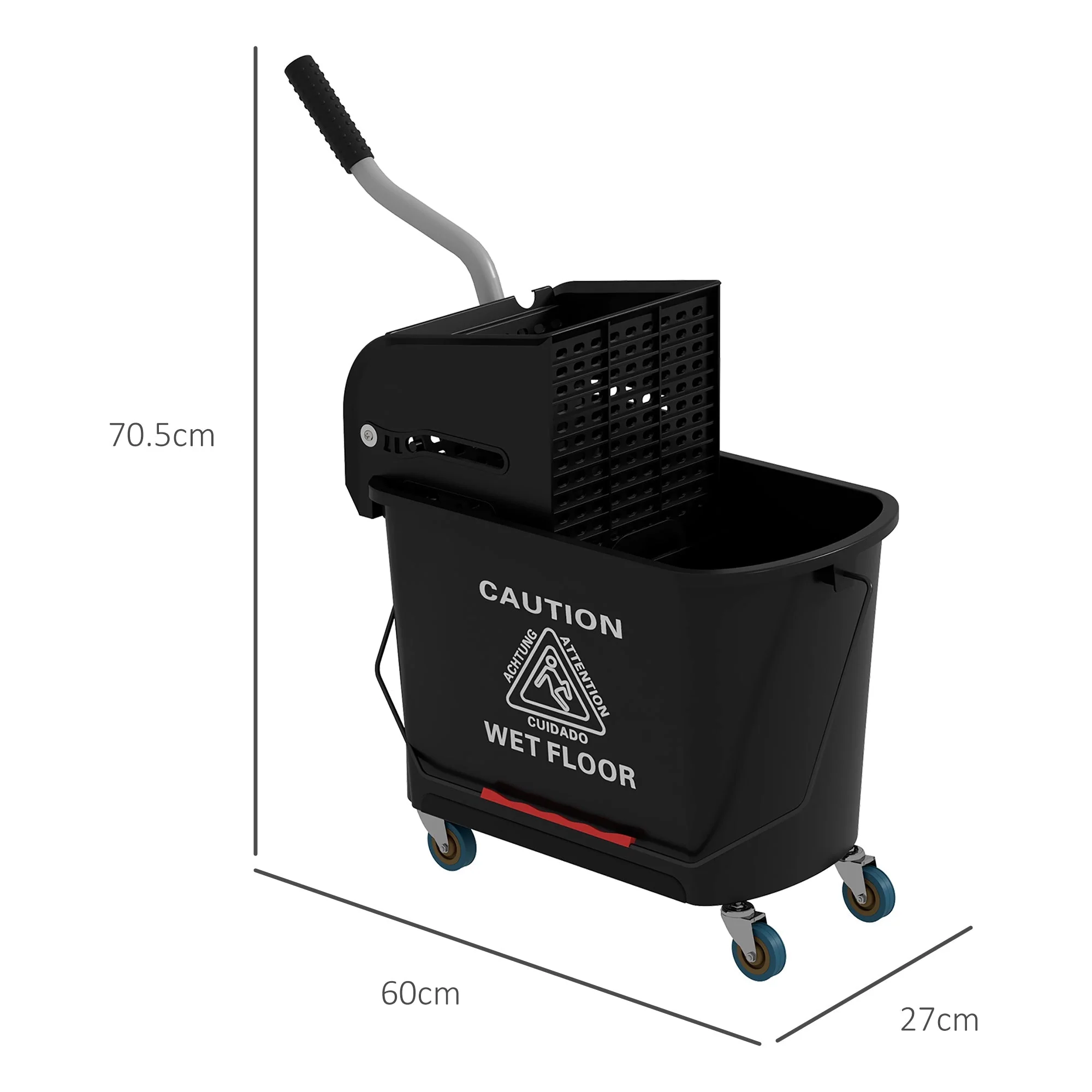 Cleaning Cart, 20 Liter Mop Bucket with Press, 2 Chambers, Black - Image 3