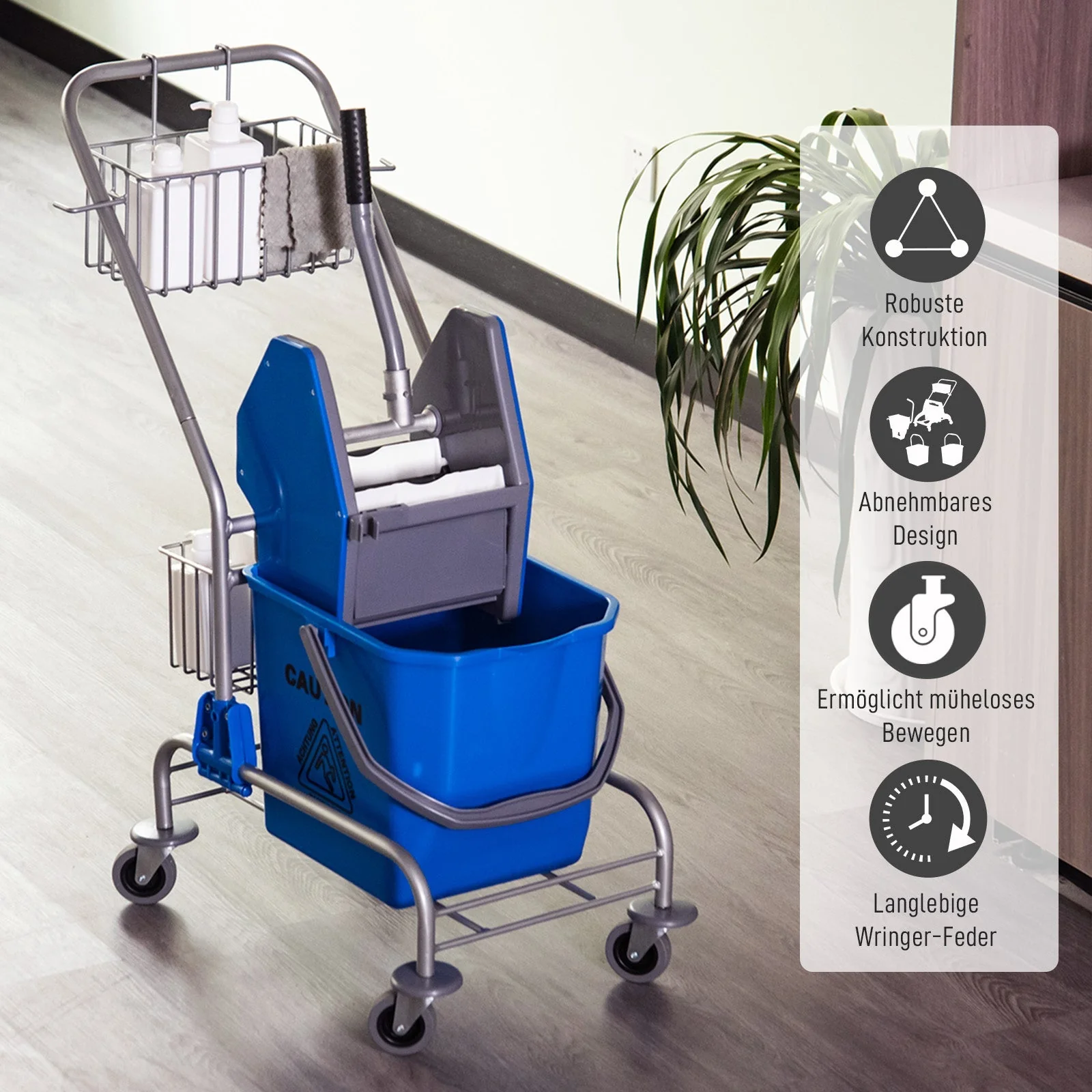 Cleaning Cart, 26L Jaw Press Bucket, Blue - Image 7