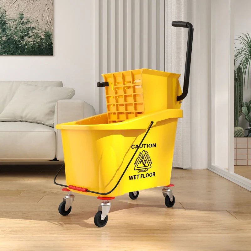 Cleaning Cart - 36 Liter, Mop & Handle - Yellow - Image 8