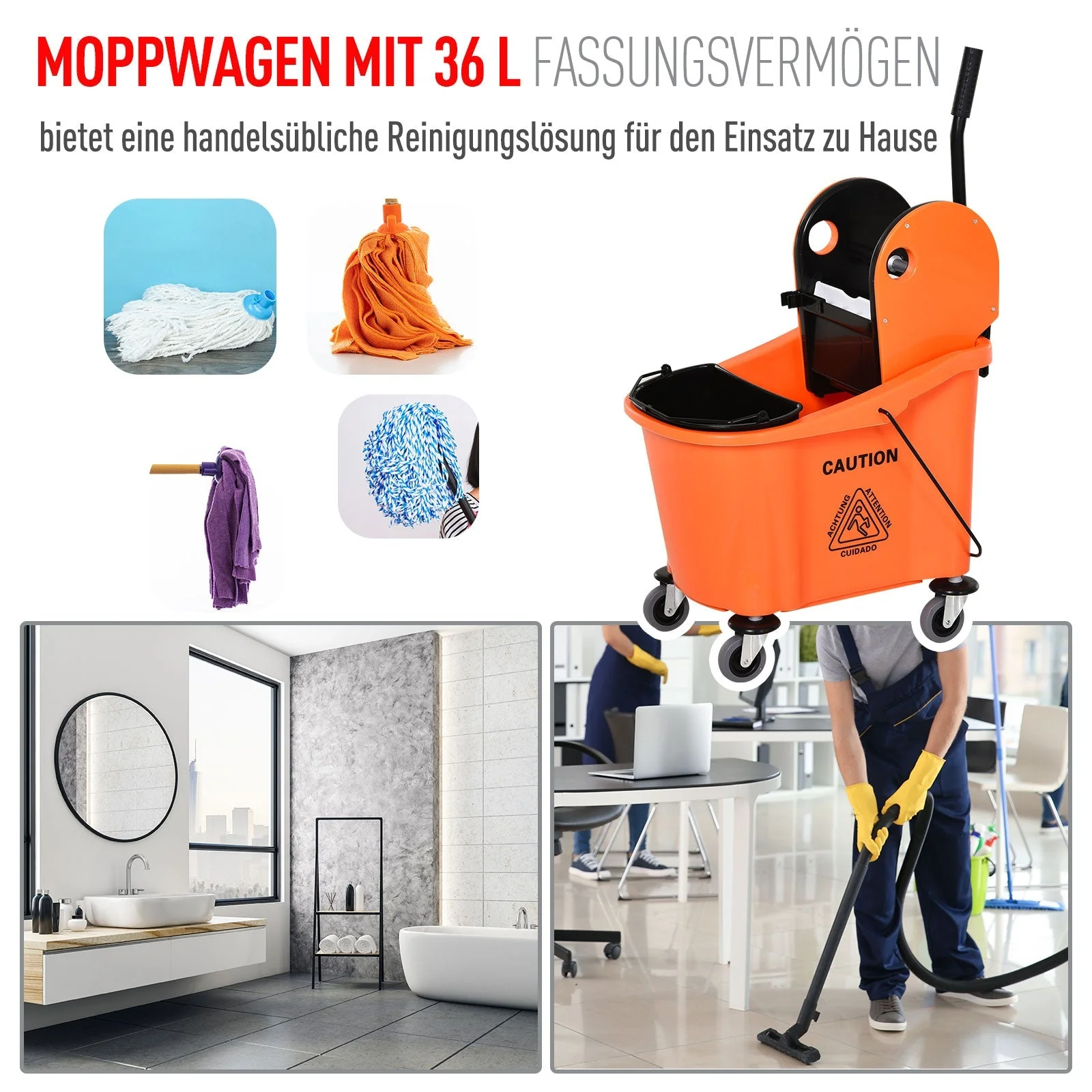 Cleaning Trolley, 36L Bucket & Wringer, Black/Orange - Image 4