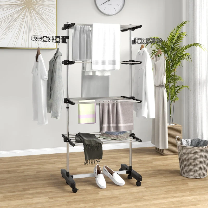 Clothes Airer, 5 Tiers Foldable, One-Click System, Black + Silver - Image 2