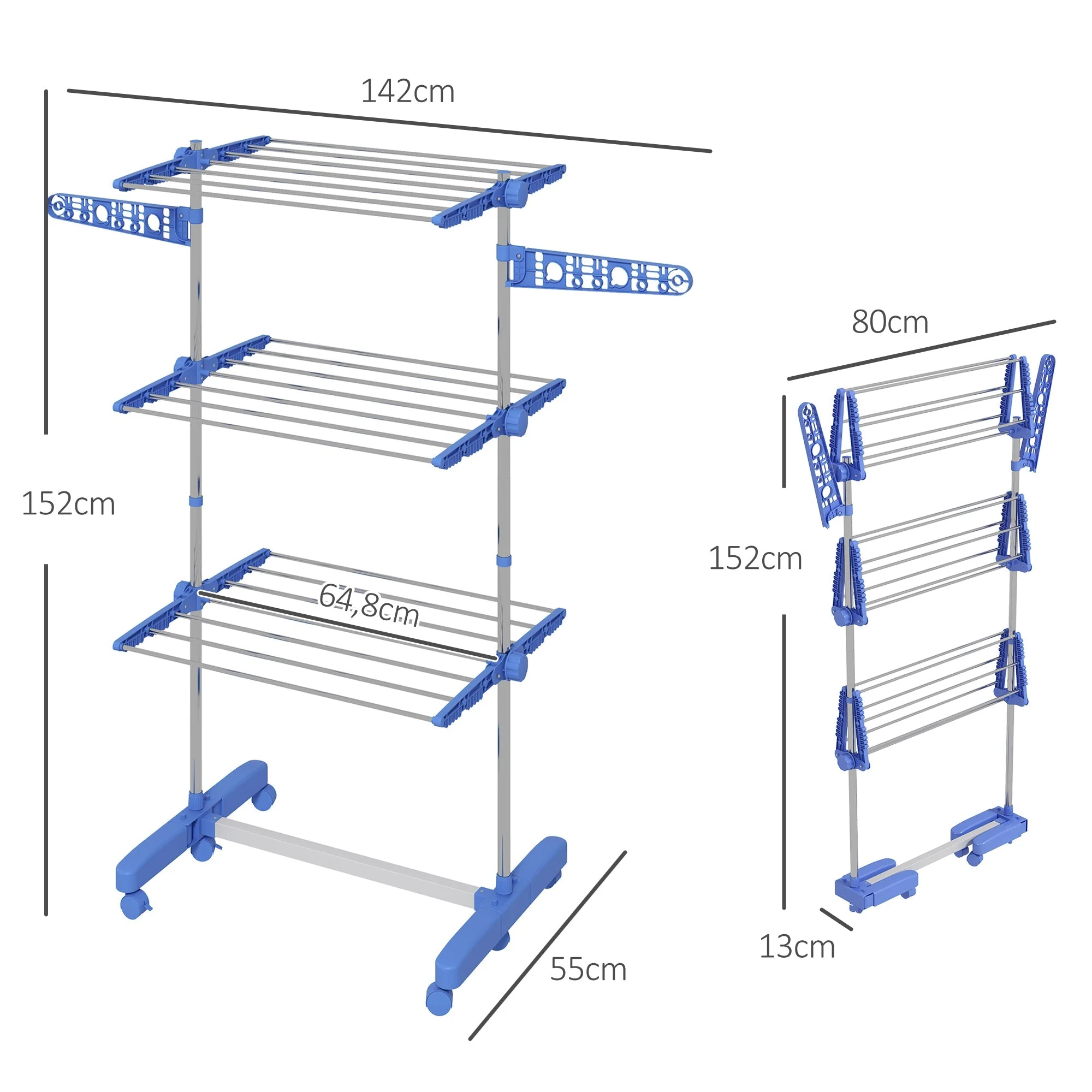 Clothes Dryer Tower, 3 Levels, Foldable, Steel Blue - Image 3