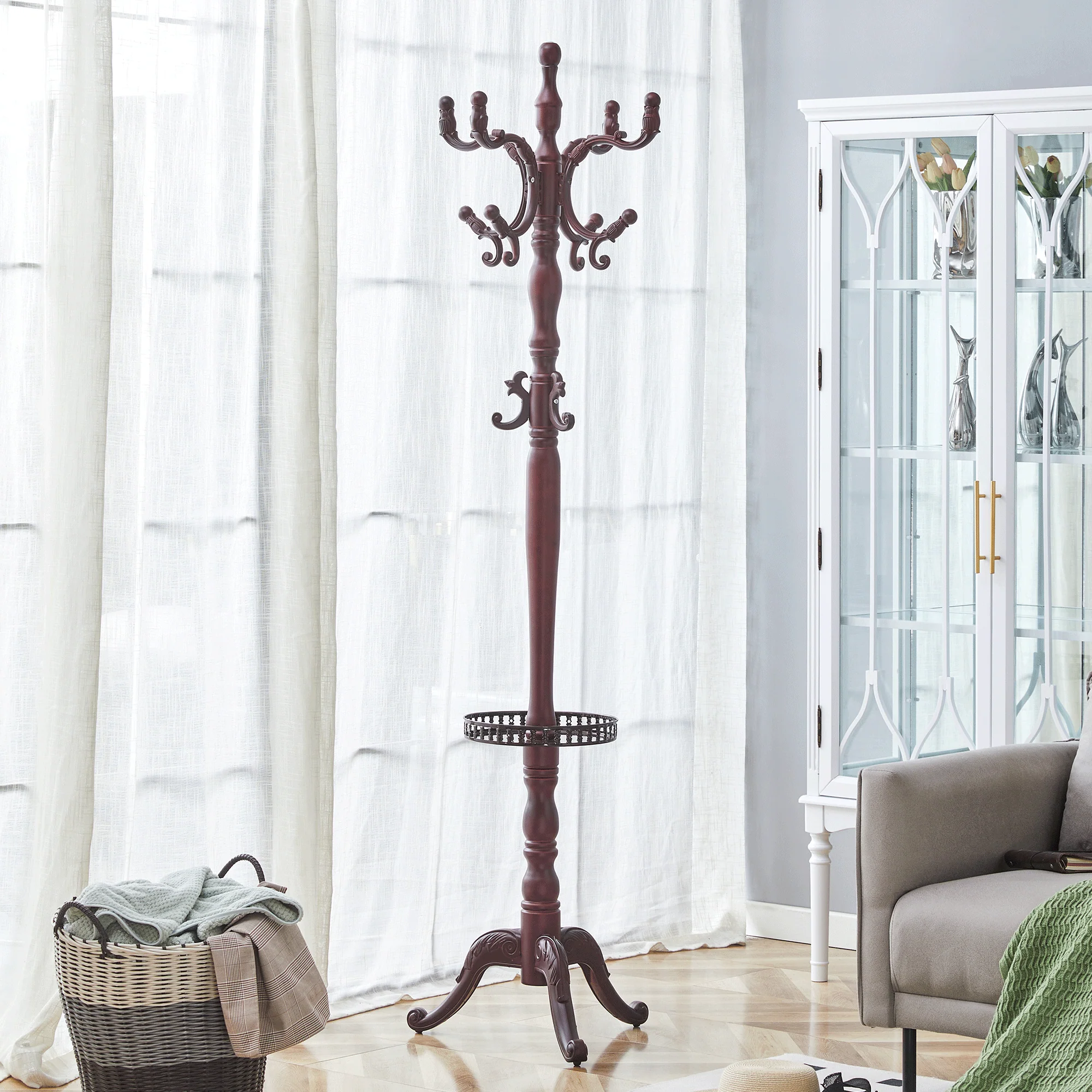 Clothes Rack Multi-Hook Freestanding - Solid Walnut Wood - Image 3