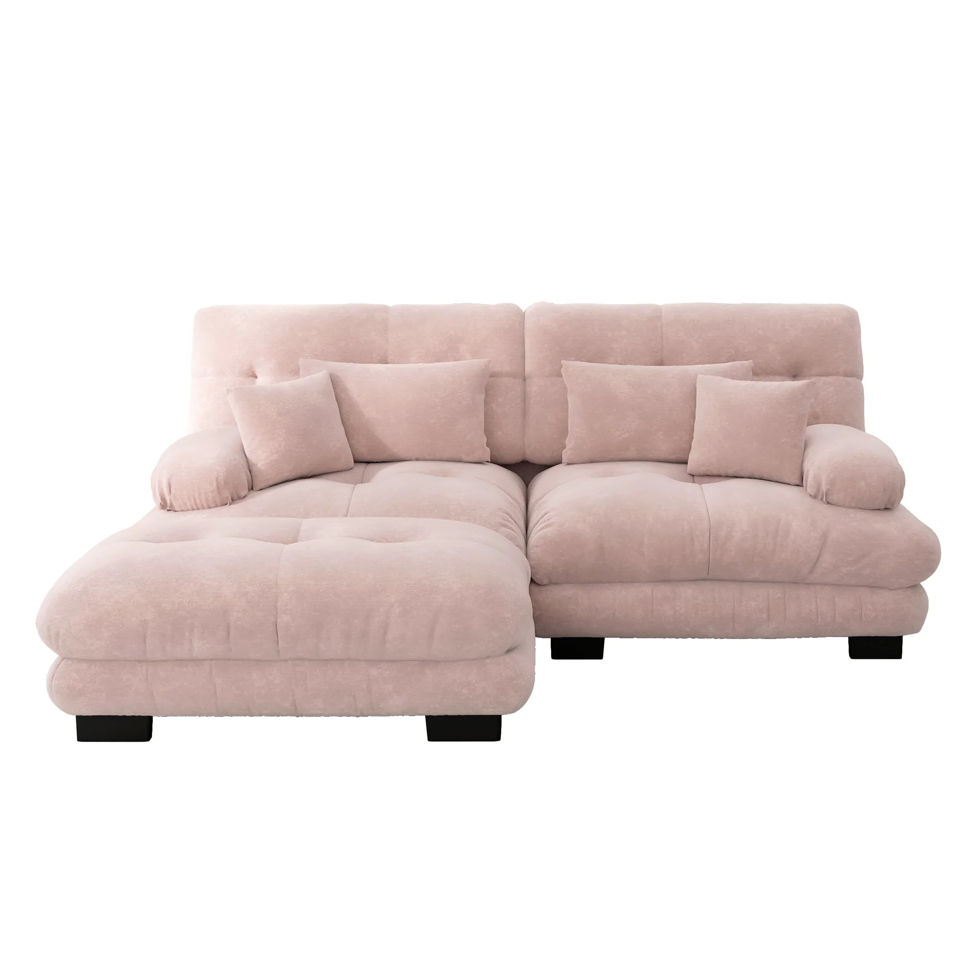 Cloud Corner Sofa, Double Sofa with Lumbar & Decorative Pillows, Ottoman, Chenille Pink - Image 4