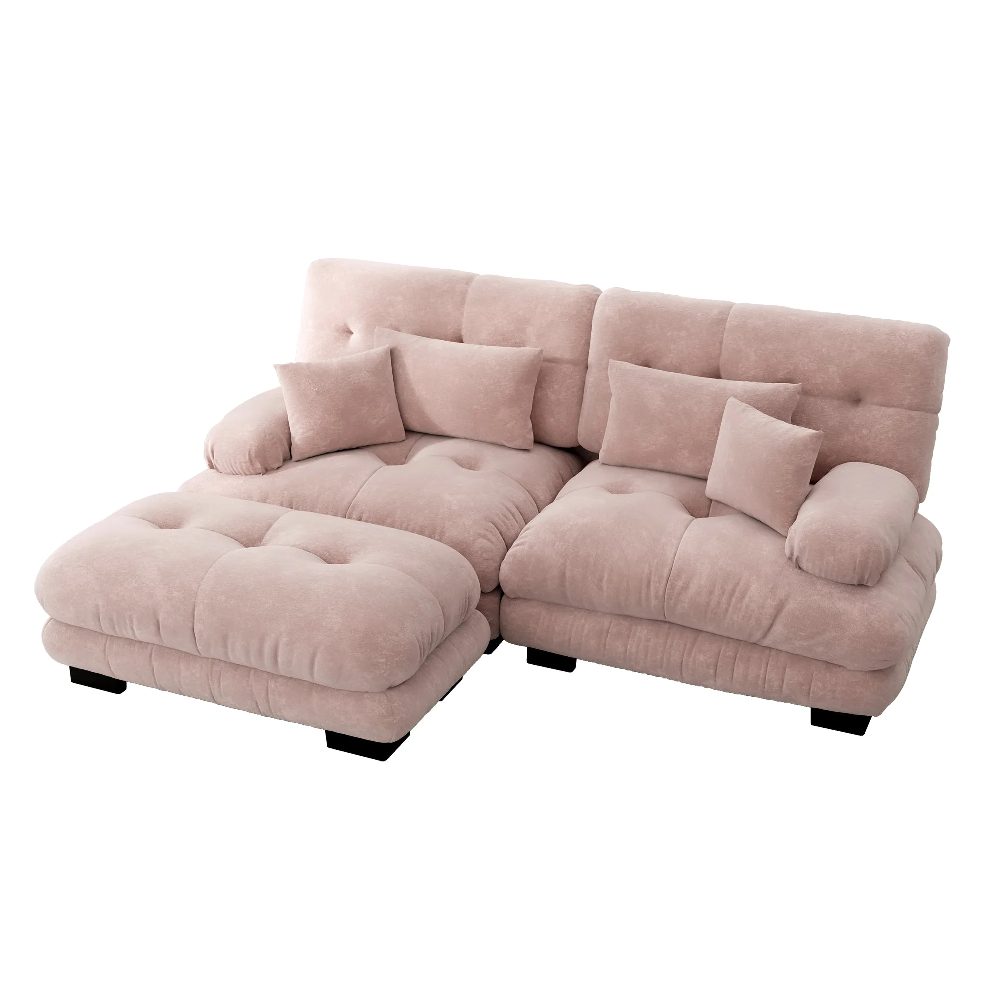 Cloud Corner Sofa, Double Sofa with Lumbar & Decorative Pillows, Ottoman, Chenille Pink - Image 5