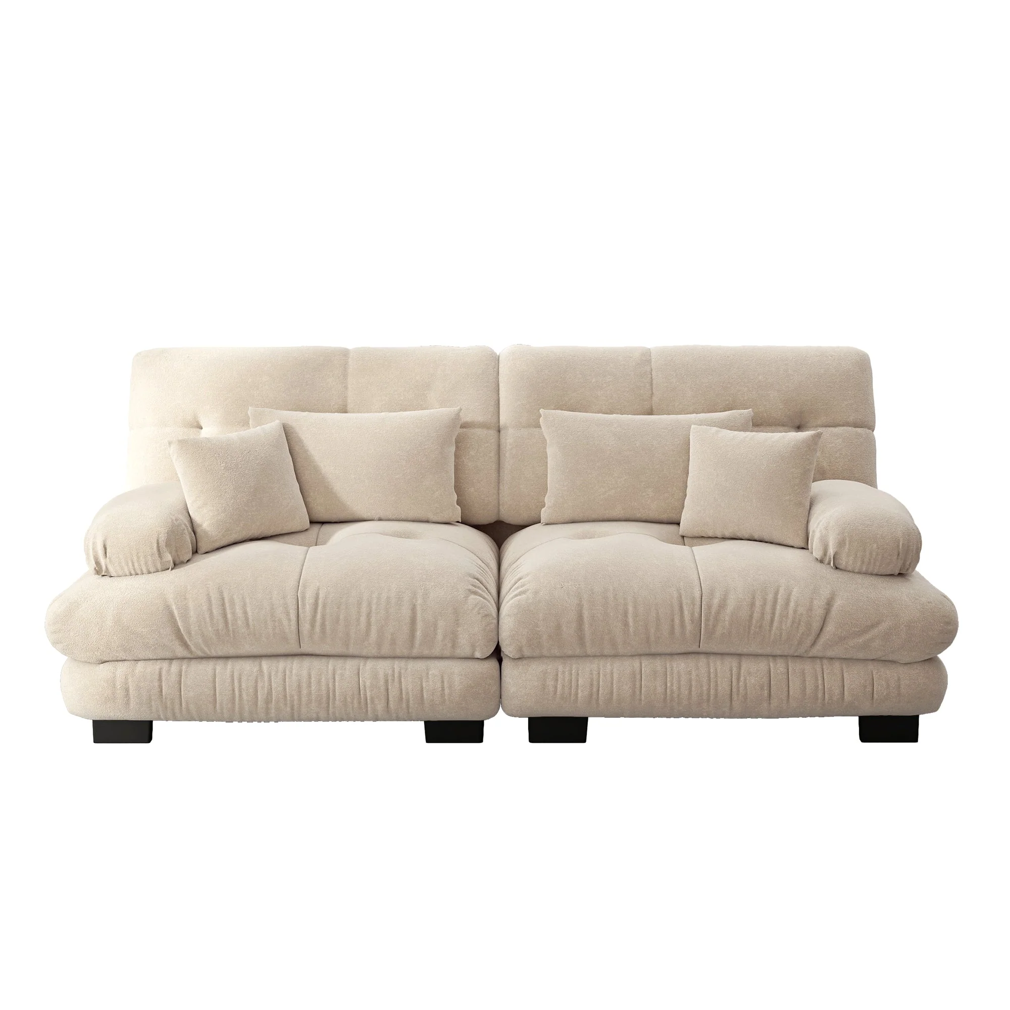 Cloud Corner Sofa, Double with Lumbar & Decorative Cushions, Chenille Light Brown - Image 4