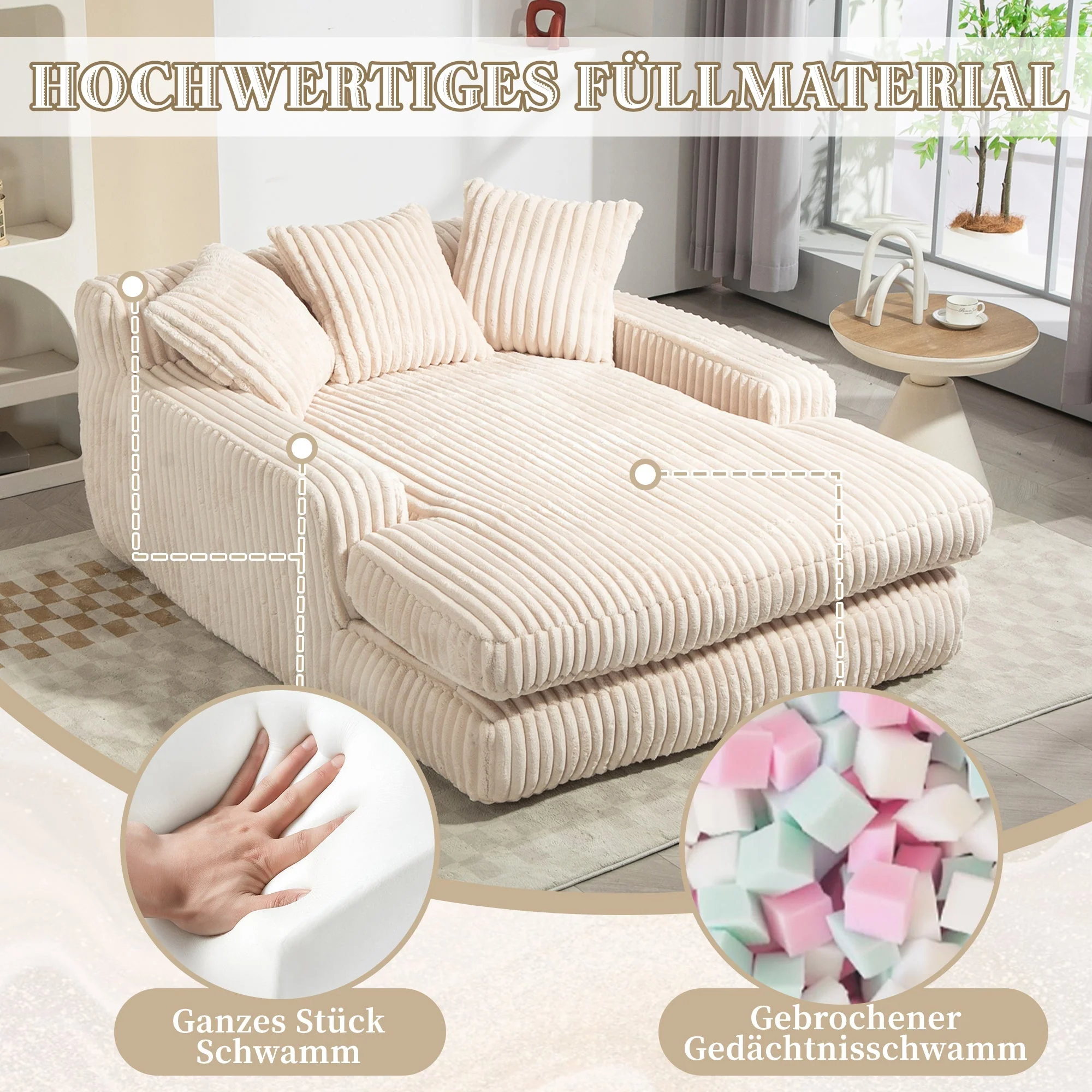 Cloud Couch Sleeper Sofa, Single-Seat Floor, 3 Cushions, Corduroy Beige - Image 2