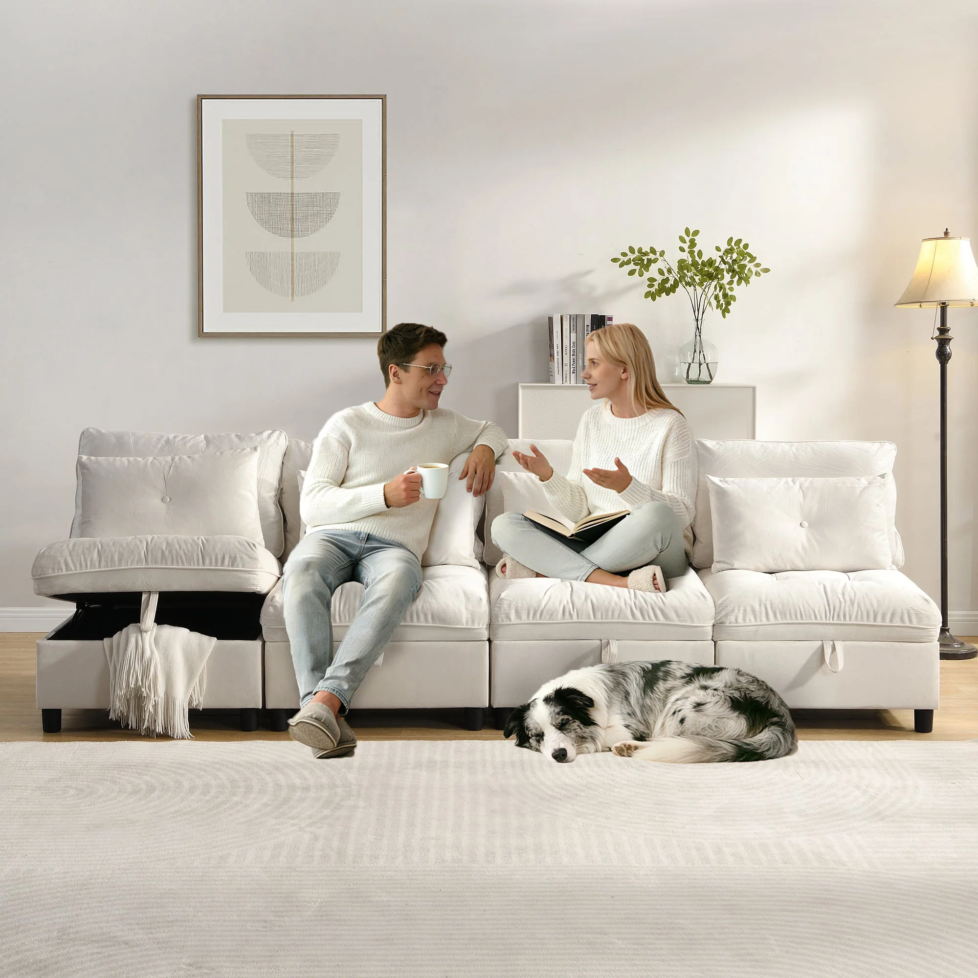Cloud Modular Sofa 4-Seater Separable Sofa Bed Storage Chenille - Image 5