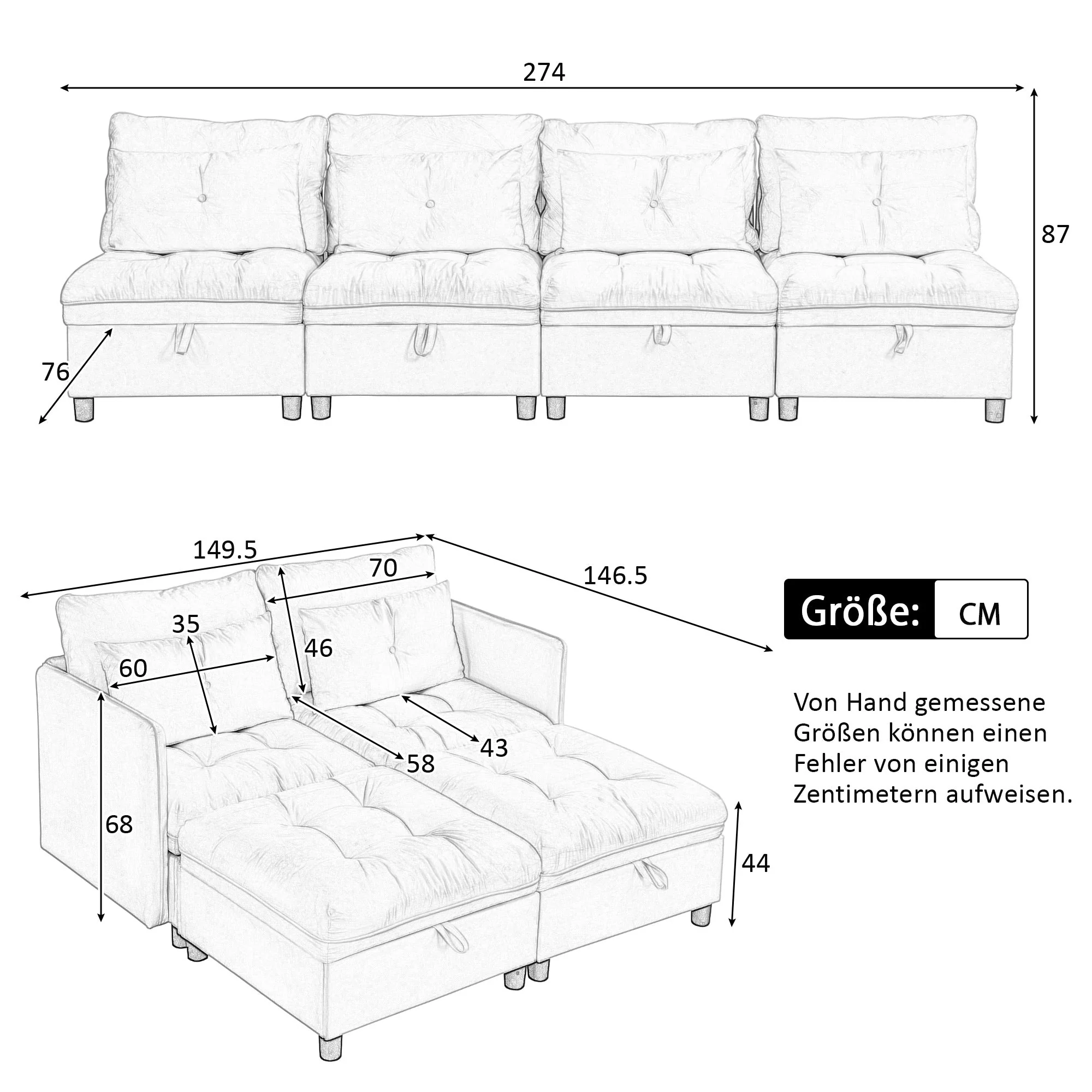 Cloud Modular Sofa 4-Seater Separable Storage Sleeper Chenille - Image 7