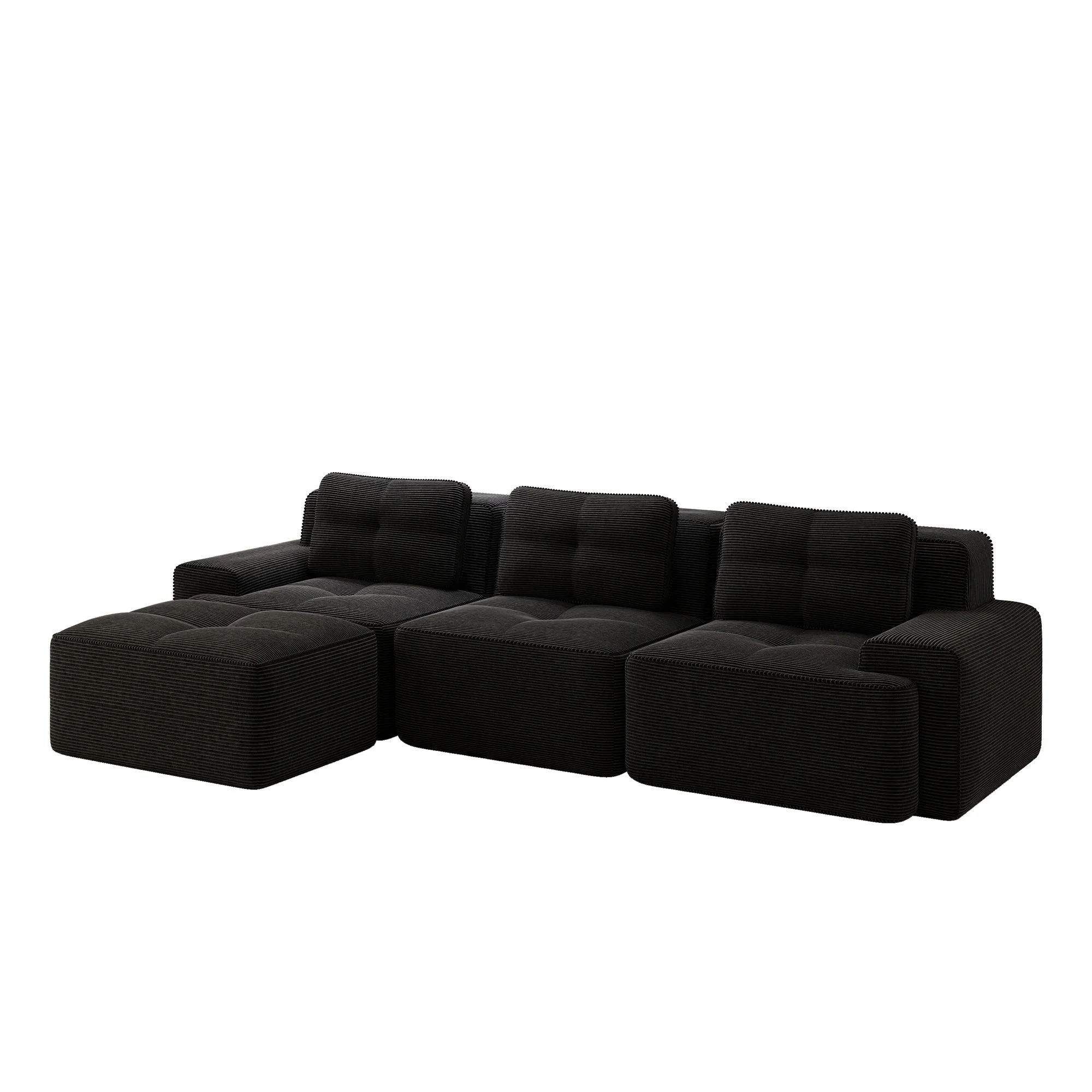 Cloud Modular Sofa L-shaped 3-Seater Ottoman Corduroy Black - Image 4