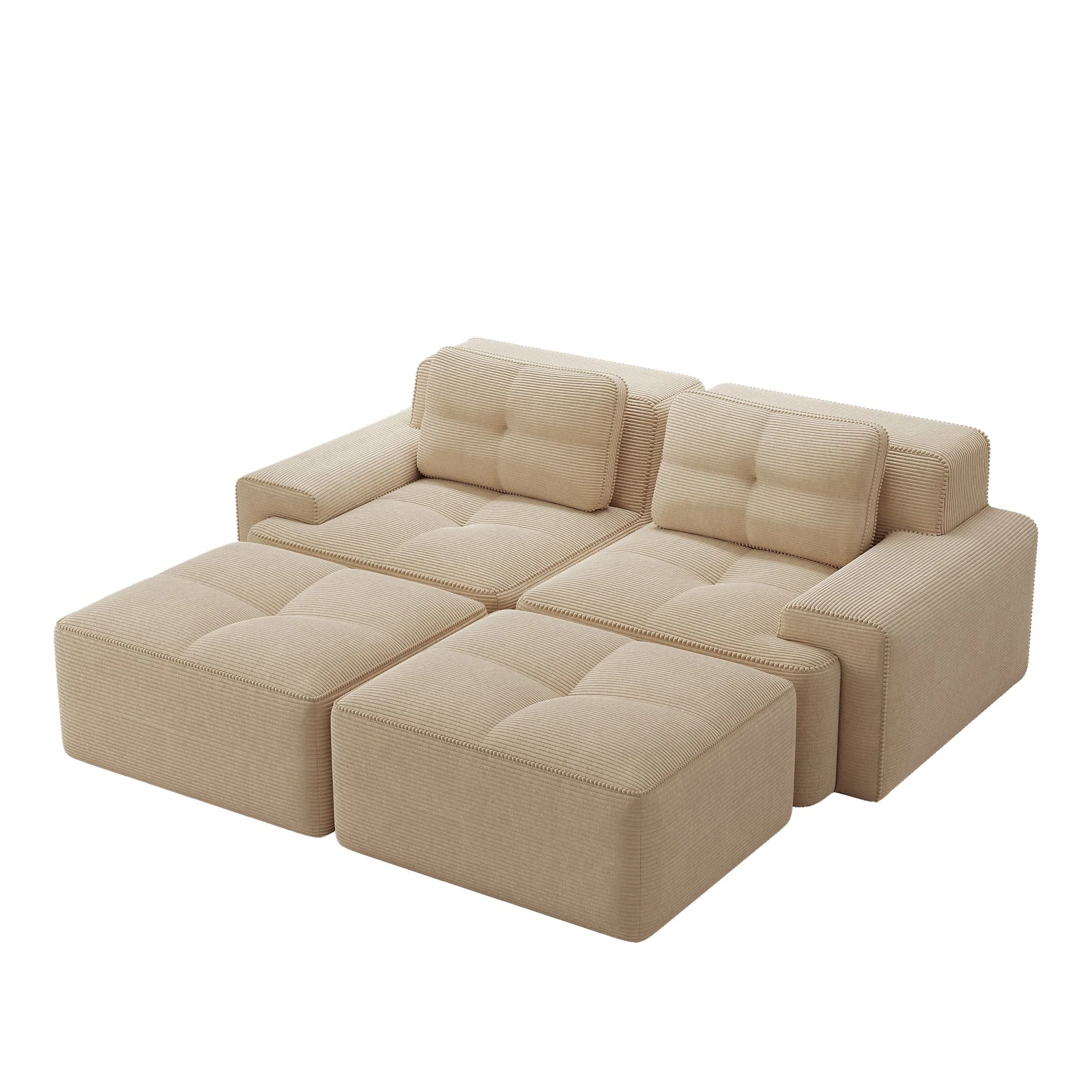 Cloud Modular Sofa U-Shaped Ottoman 2-Seater - Corduroy Beige - Image 6