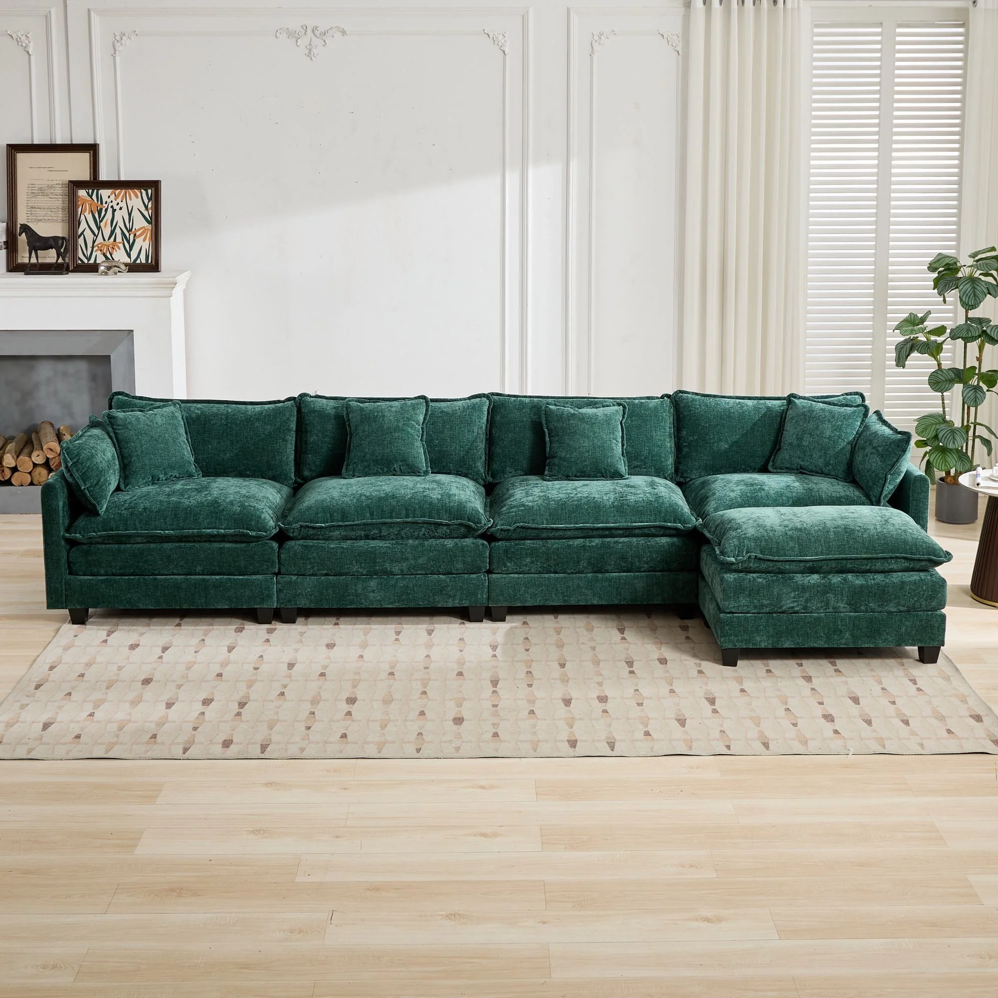 Cloud Sofa 4 Seats, Modern Modular Sectional Couch with Double Layer Upholstered Cushions, Green Chenille Fabric - Image 7