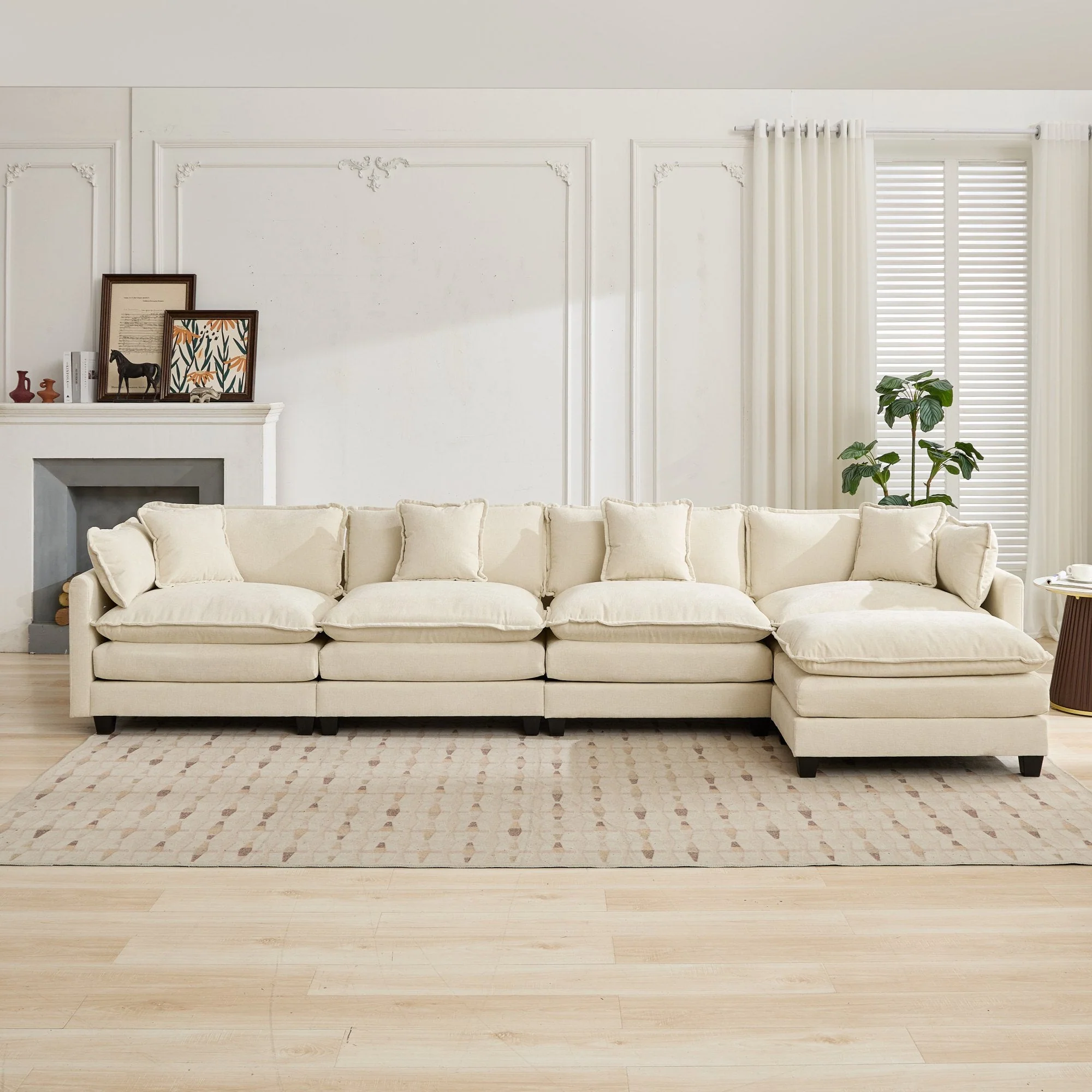 Cloud Sofa 4 Seats, Modern Sectional Couch with Double Layer Cushion, Beige Chenille Fabric - Image 6