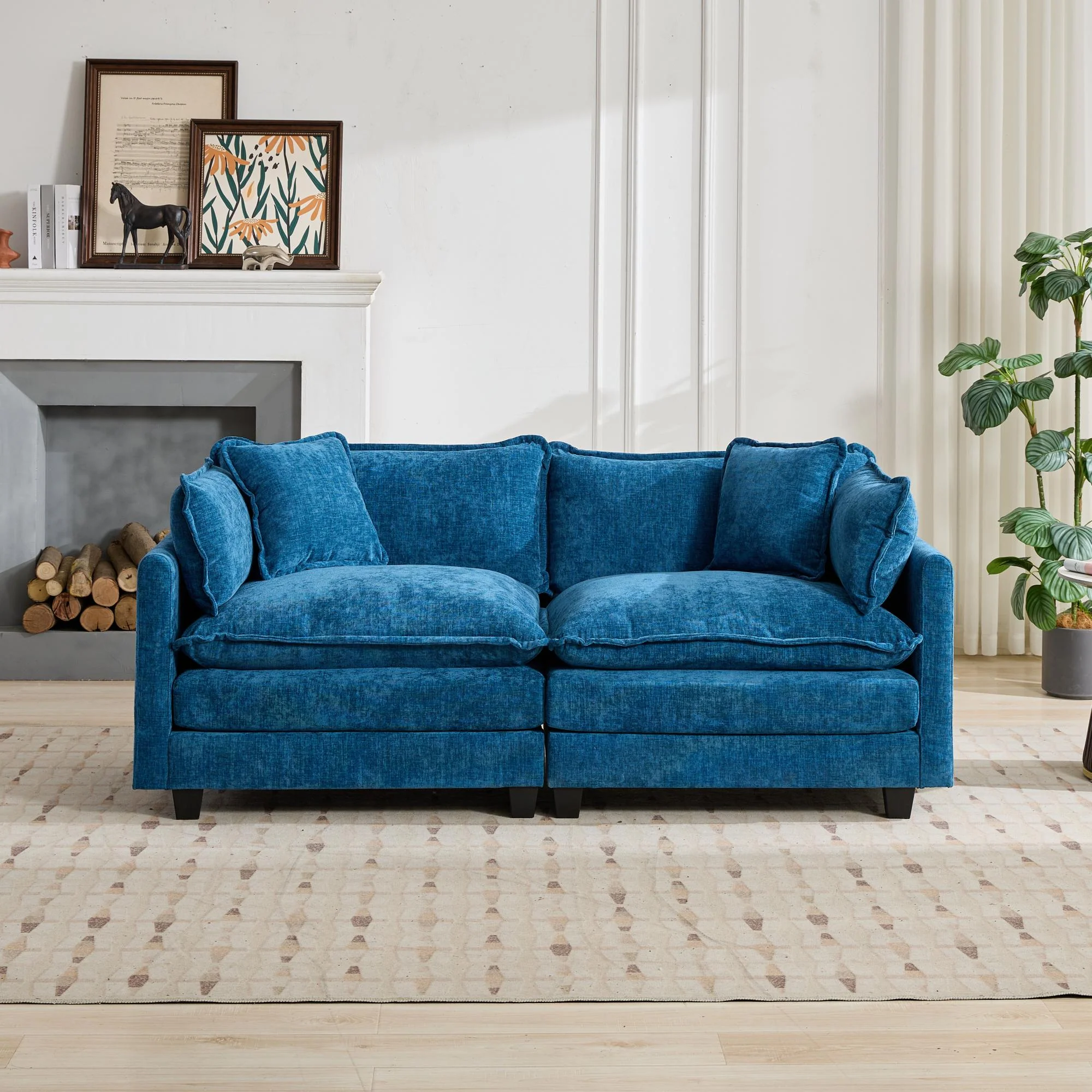 Cloud Sofa Loveseat, Modern Modular Sectional with Upholstered Seat Cushion, Blue Chenille Fabric - Image 2