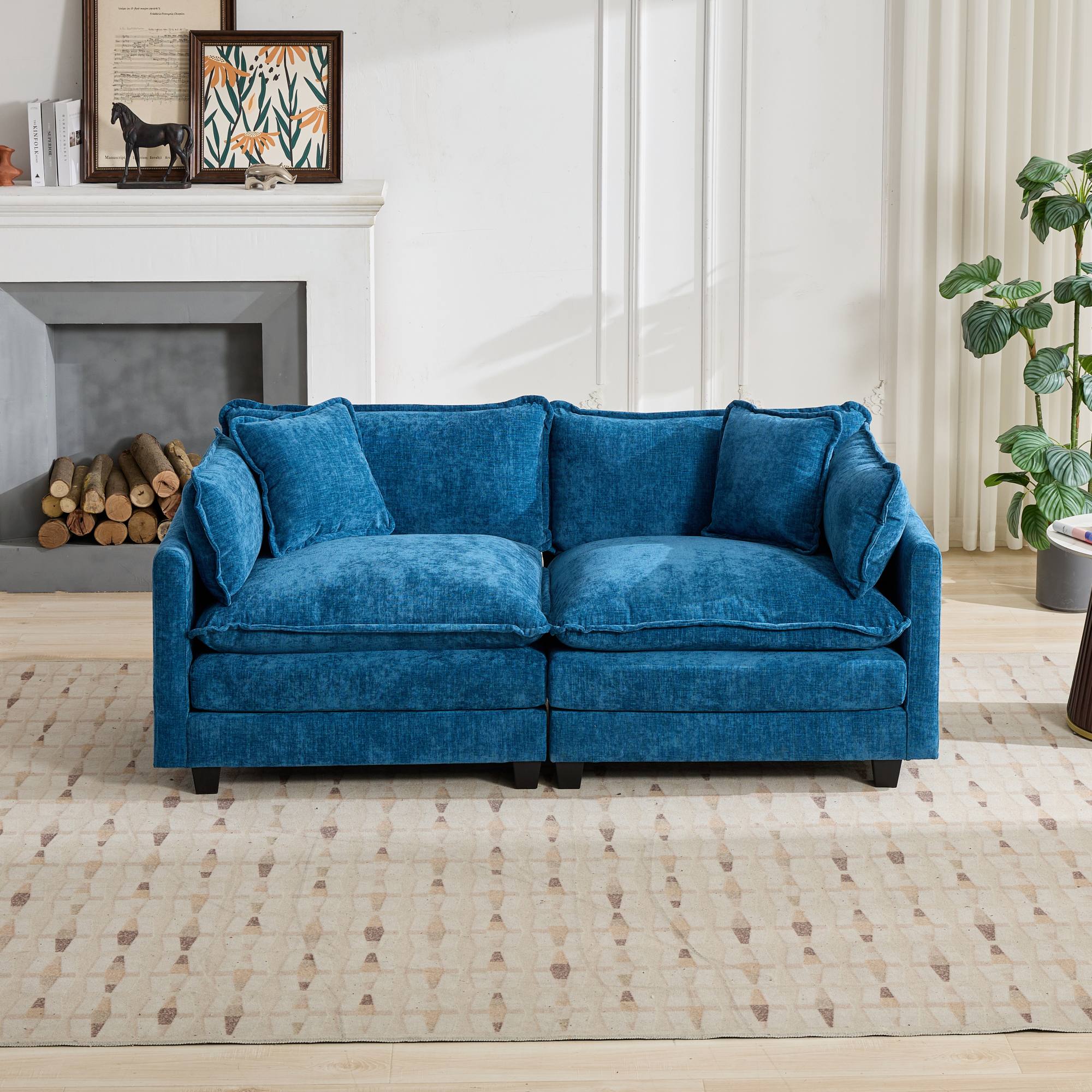 Cloud Sofa Loveseat, Modern Modular Sectional with Upholstered Seat Cushion, Blue Chenille Fabric - Image 3