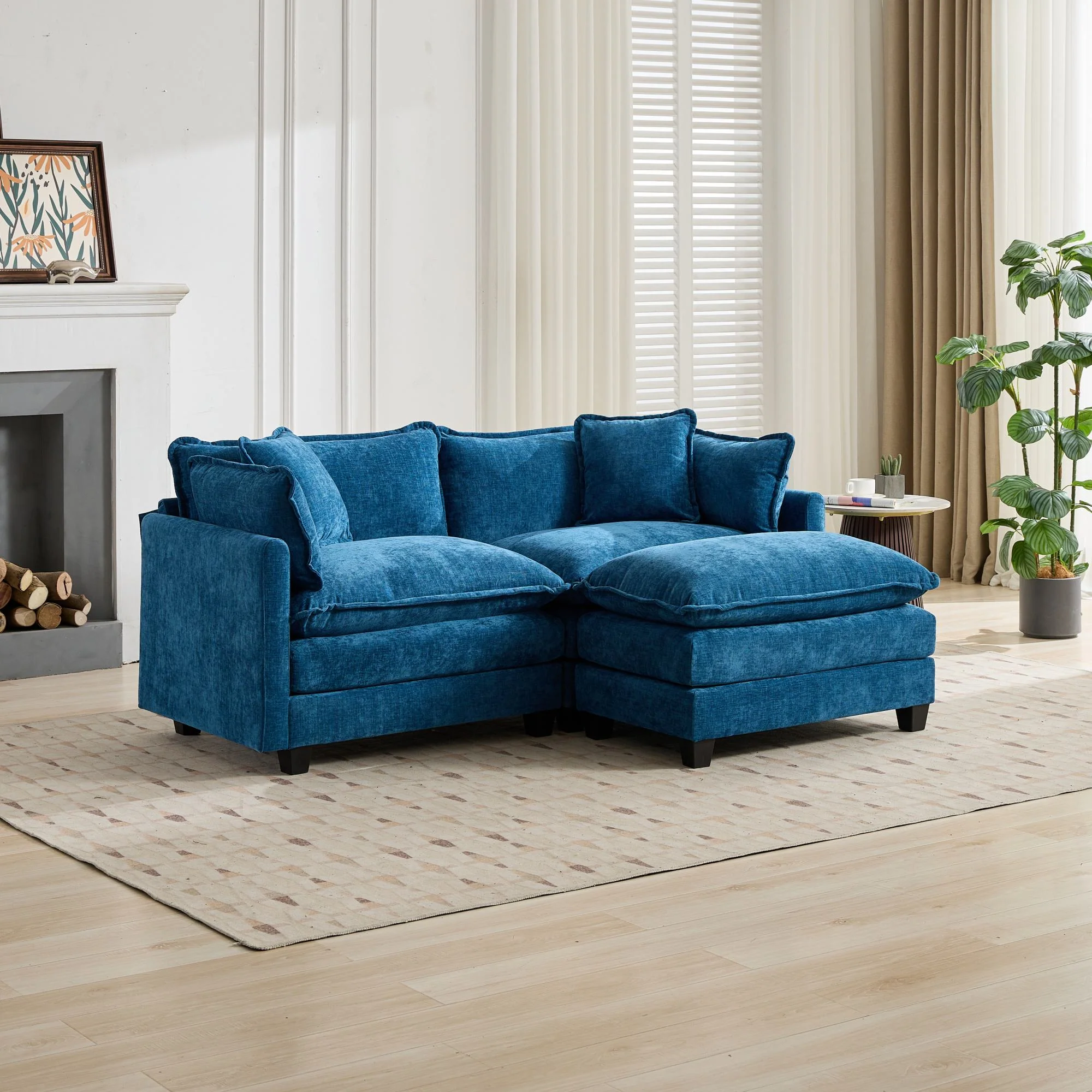 Cloud Sofa Loveseat, Modern Modular Sectional with Upholstered Seat Cushion, Blue Chenille Fabric - Image 6