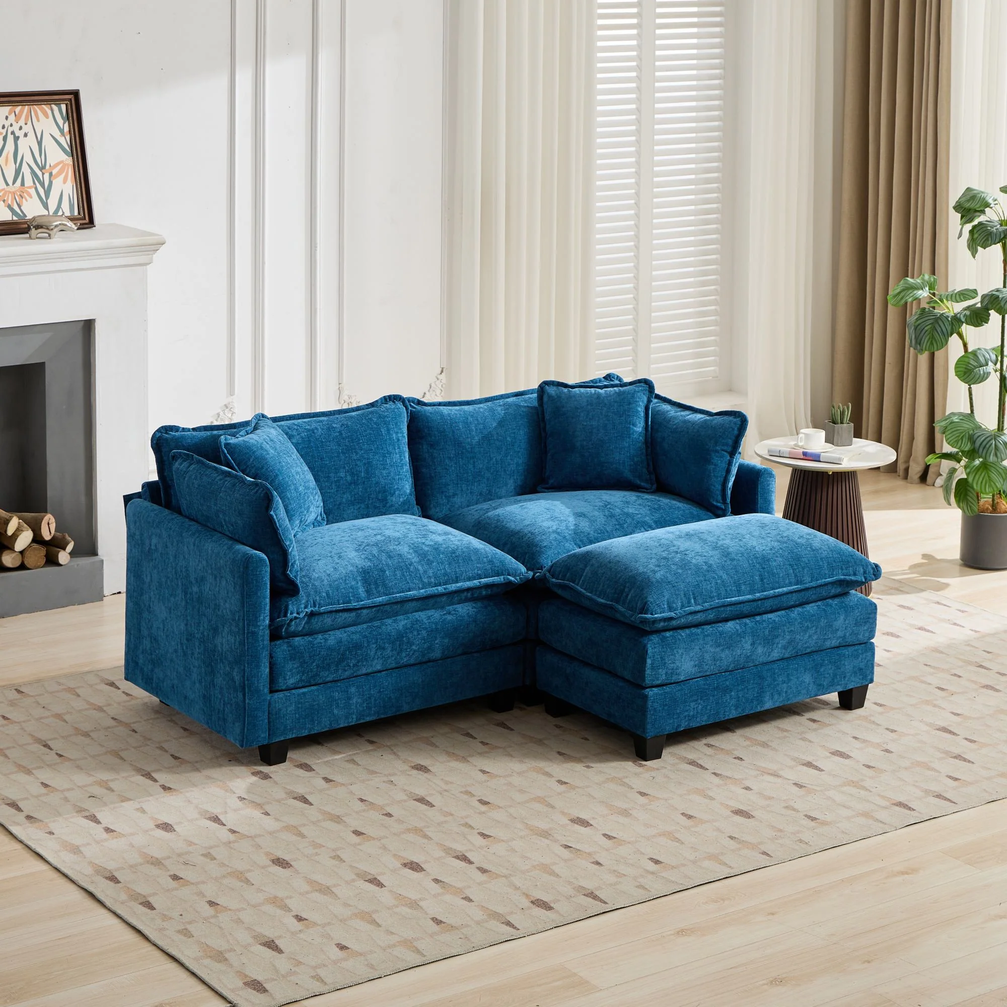 Cloud Sofa Loveseat, Modern Modular Sectional with Upholstered Seat Cushion, Blue Chenille Fabric - Image 7