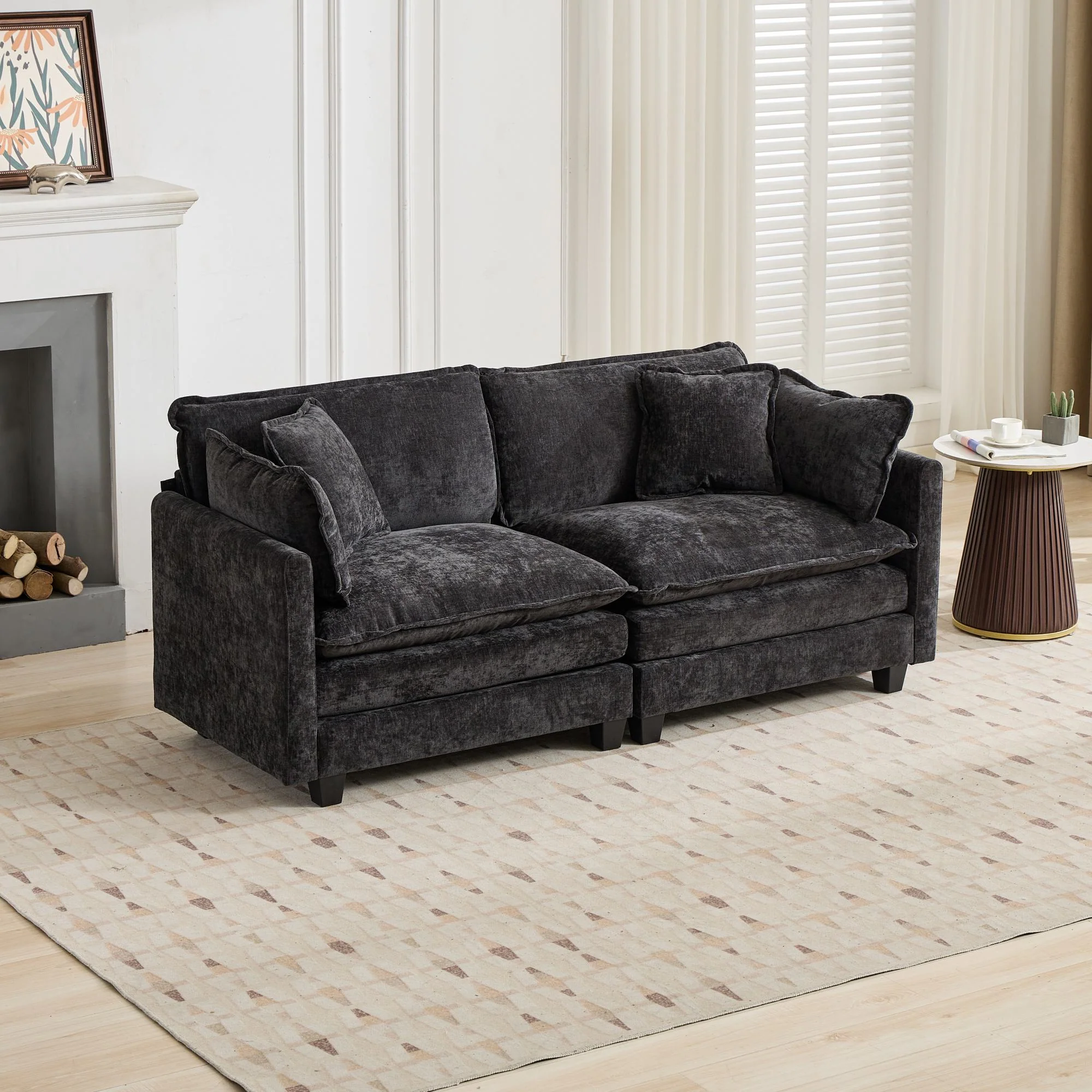 Cloud Sofa Loveseat, Modern Sectional Couch with Double Layer Cushions, Black Chenille Fabric - Image 4