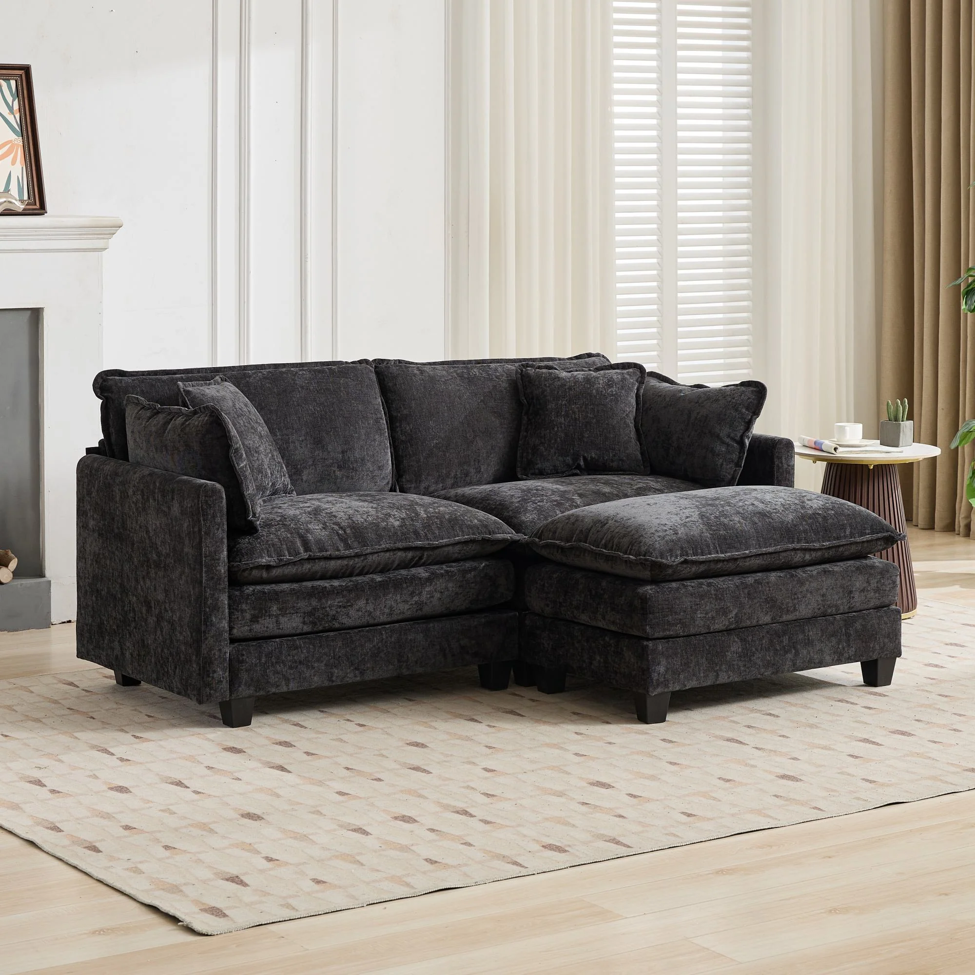 Cloud Sofa Loveseat, Modern Sectional Couch with Double Layer Cushions, Black Chenille Fabric - Image 6