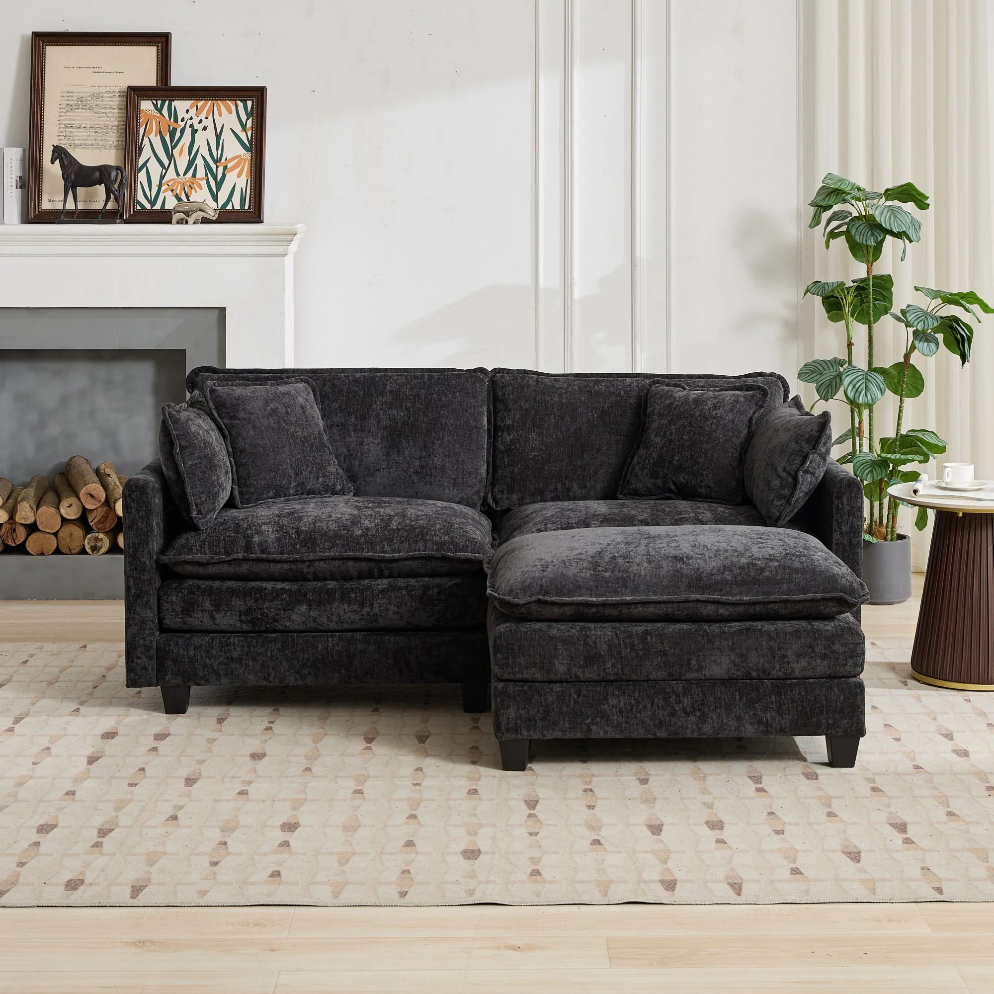 Cloud Sofa Loveseat, Modern Sectional Couch with Double Layer Cushions, Black Chenille Fabric - Image 8
