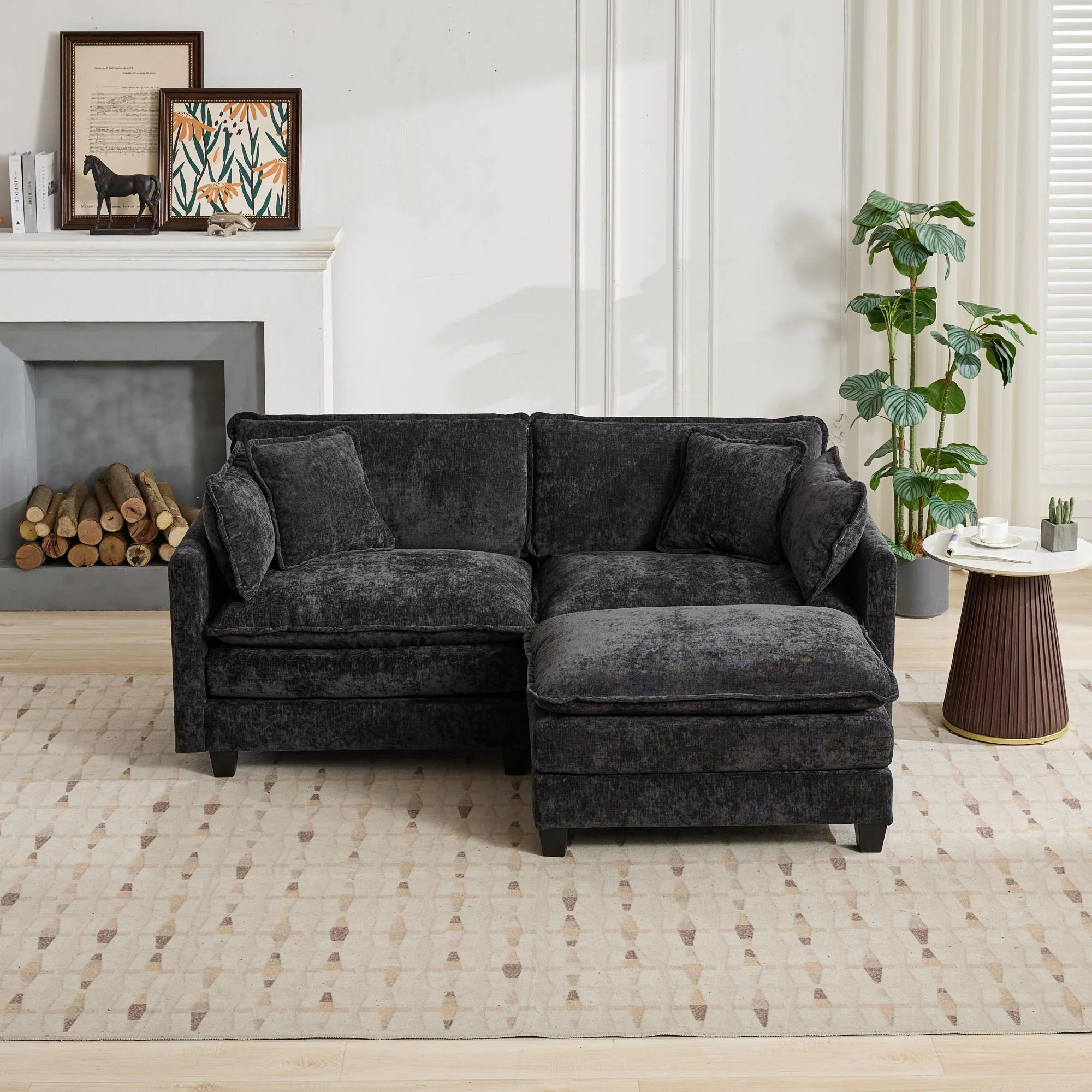 Cloud Sofa Loveseat, Modern Sectional Couch with Double Layer Cushions, Black Chenille Fabric - Image 9