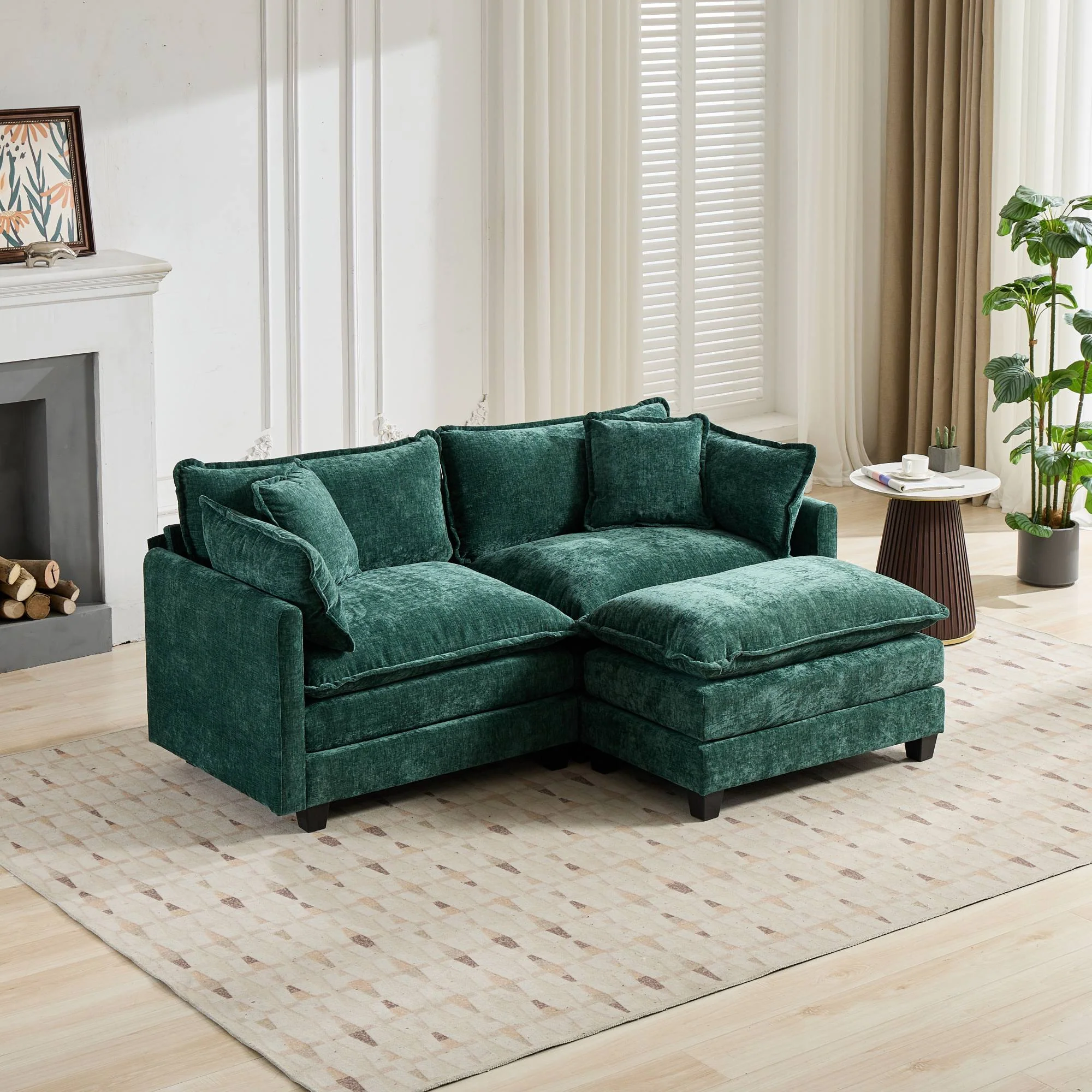 Cloud Sofa Loveseat, Modern Sectional Couch with Double Layer Upholstered Cushion, Green Chenille Fabric - Image 7