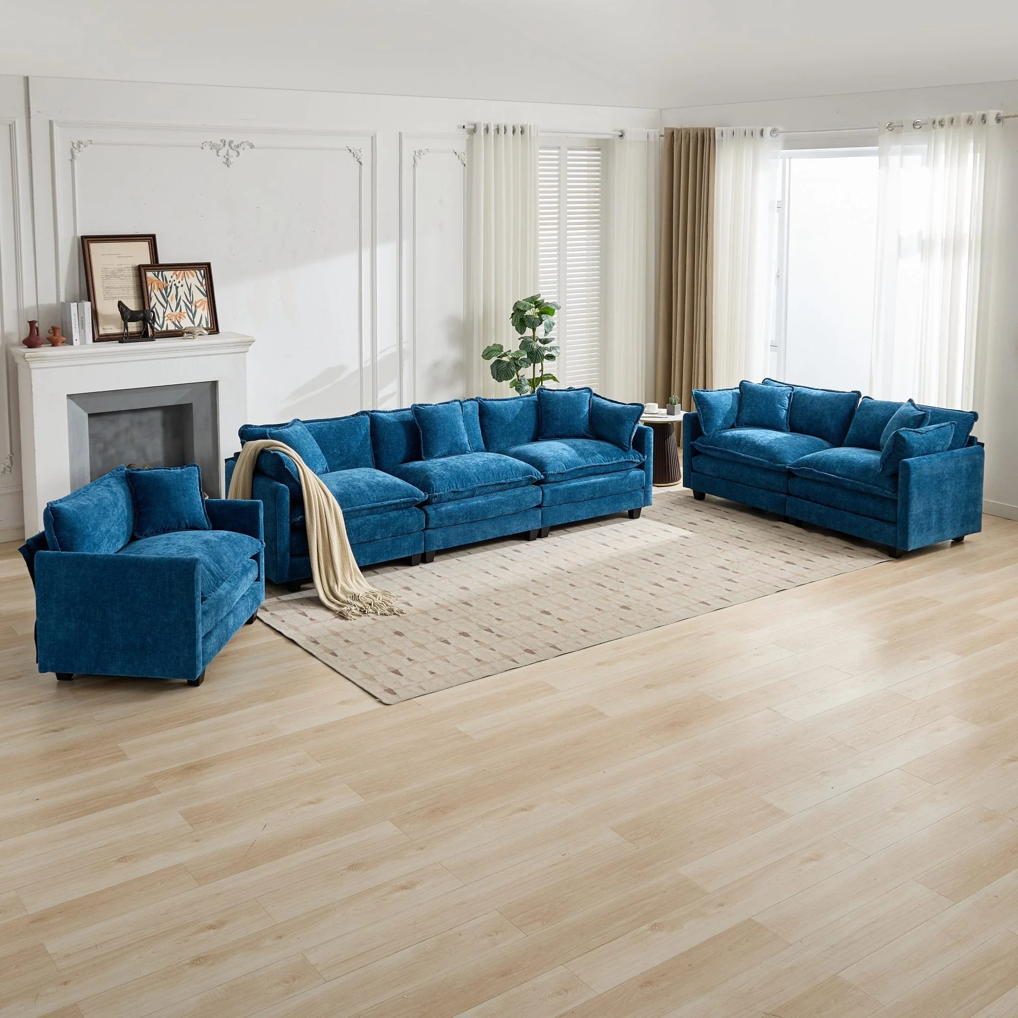 Cloud Sofa One Seat Modern Sectional Cushion (Armrests Not Included) - Blue Chenille - Image 5