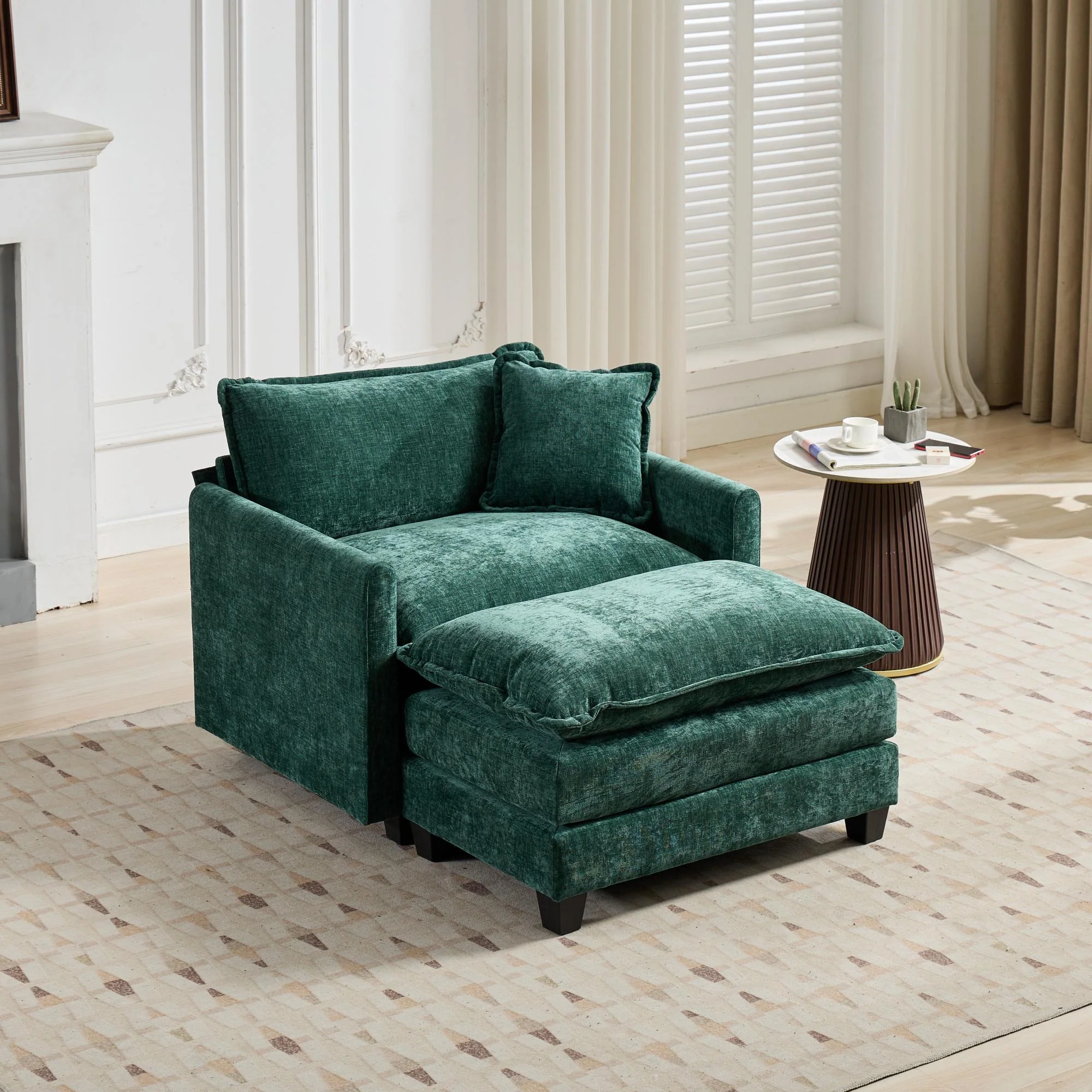 Cloud Sofa Ottoman Modern Sectional Couch Double Layer Upholstered Cushion Chenille Green - Image 4