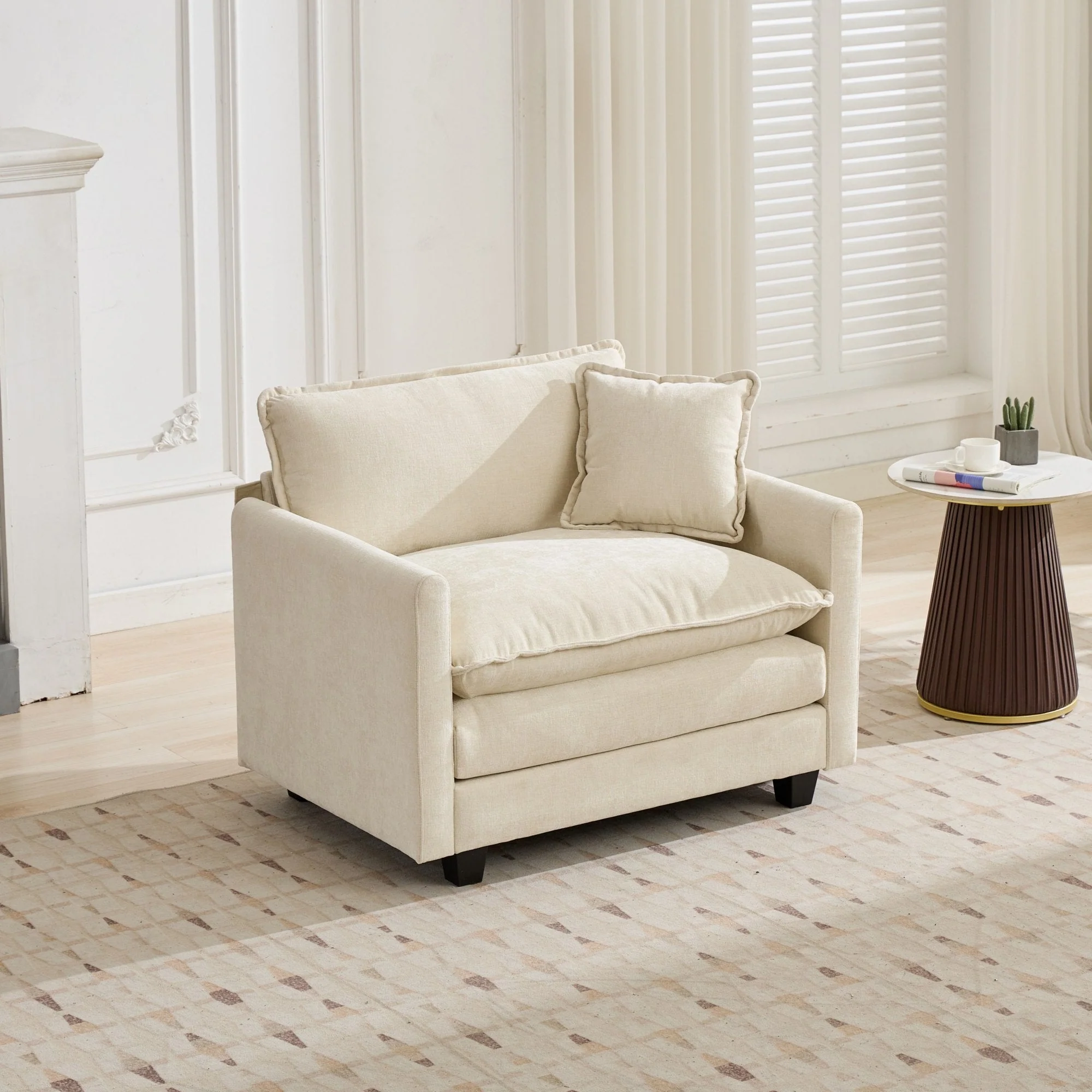 Cloud Sofa Single Seat Modern Sectional Upholstered Cushion - Chenille Beige - Image 2