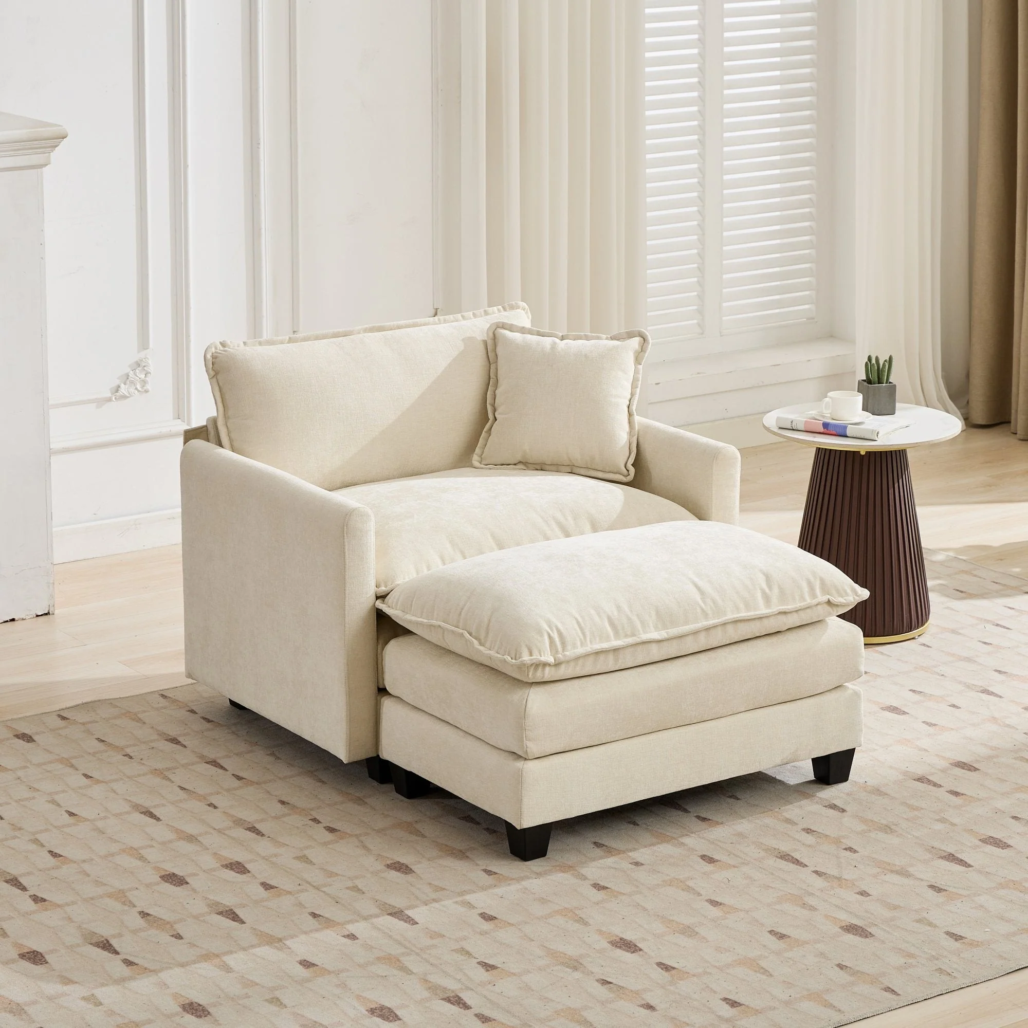 Cloud Sofa Single Seat Modern Sectional Upholstered Cushion - Chenille Beige - Image 7