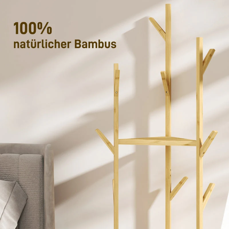 Coat Rack, 8 Hooks, 3 Tiers, Bamboo, Natural - Image 5