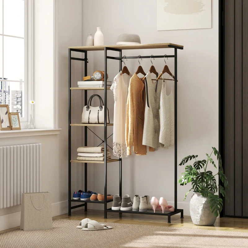Coat Rack, Clothes Rail Shoe Rack Storage, Oak
