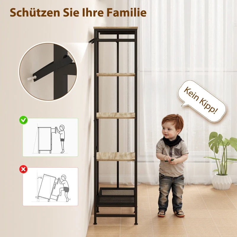 Coat Rack, Clothes Rail Shoe Rack Storage, Oak - Image 5