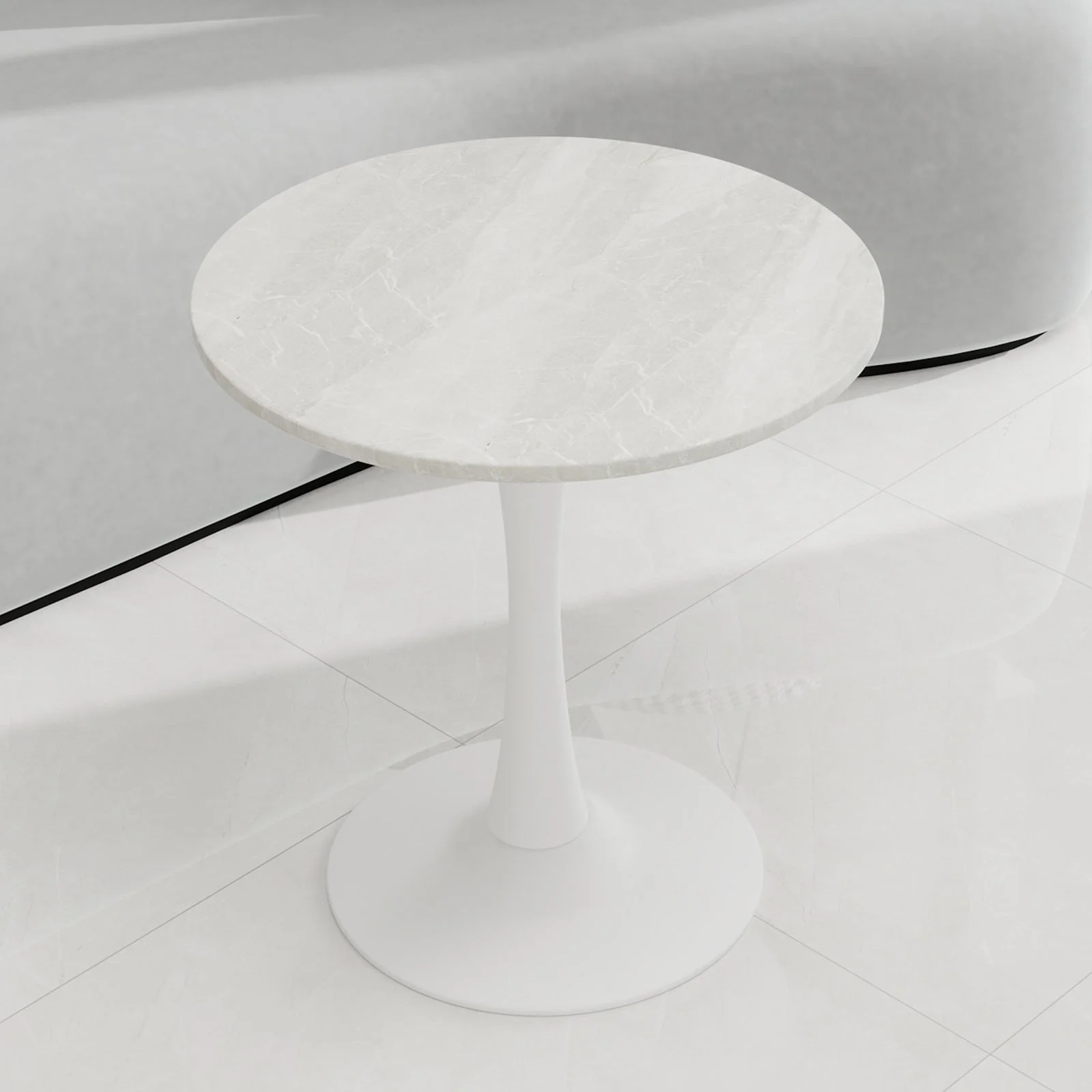 Coffee Table 27.6-inch Mid-Century Modern Round Marble Top - White - Image 5