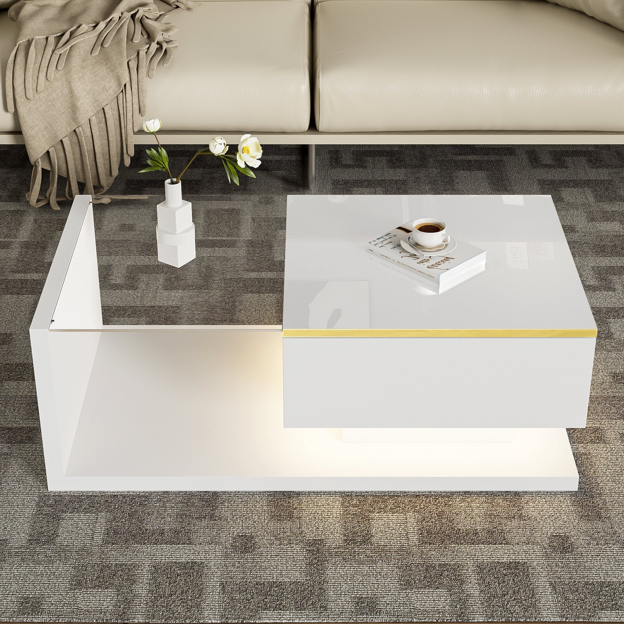 Coffee Table, 90cm Long with High-Gloss White Finish - Image 8