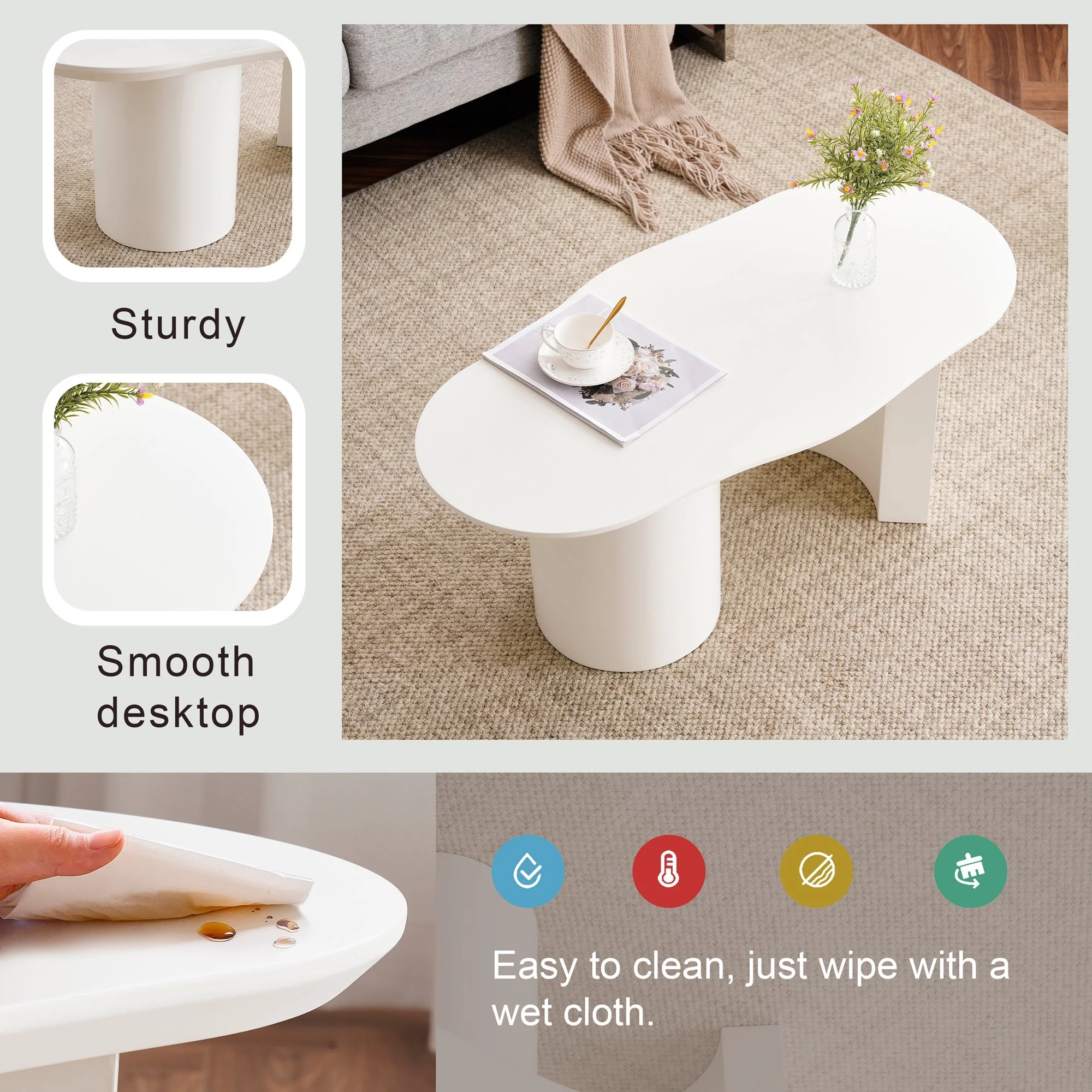 Coffee Table, Abstract Cloud Shaped Irregular, White Wooden Painted - Image 3