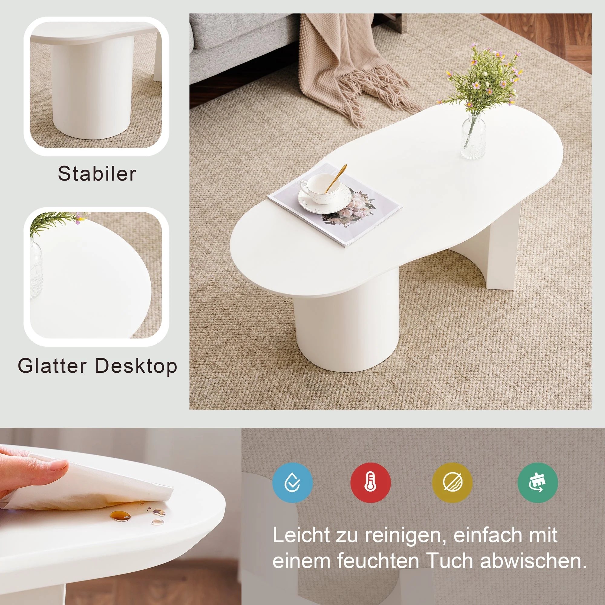 Coffee Table, Abstract Cloud Shaped Irregular, White Wooden Painted - Image 4