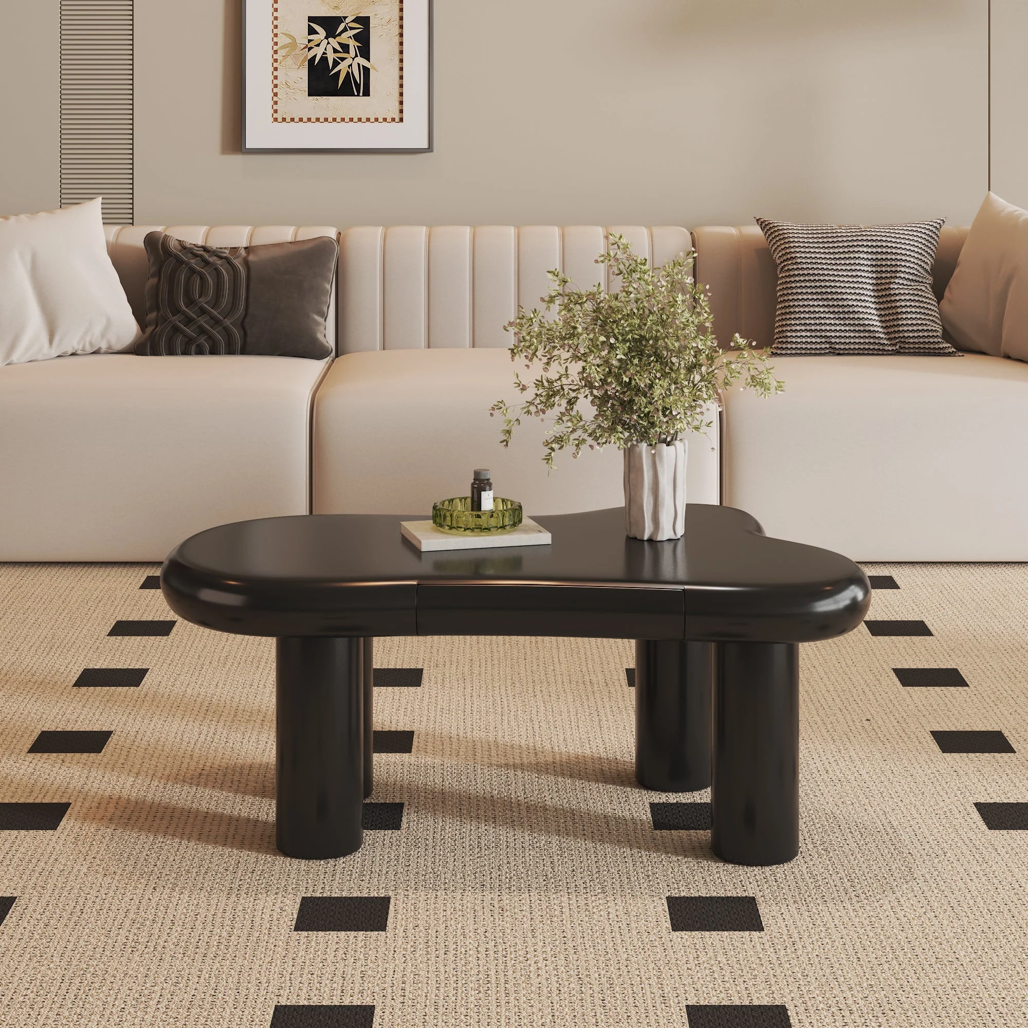 Coffee Table, Cloud-Shaped with 16-Color LED & Drawer, Black MDF - Image 10