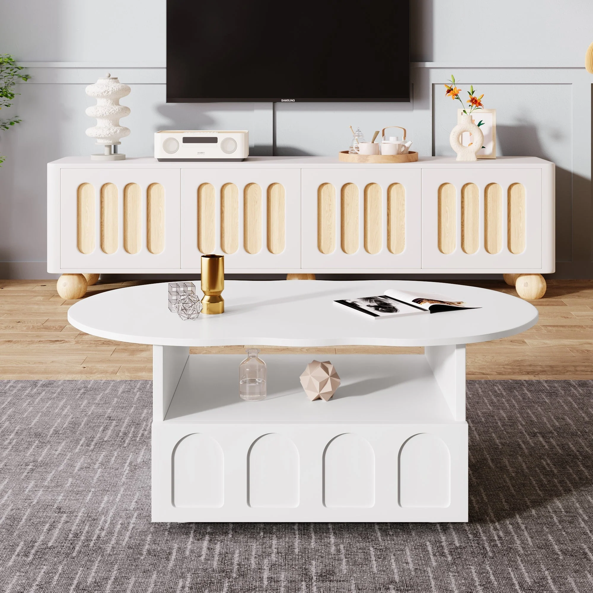 Coffee table, cloud-shaped with drawers and storage compartments - Image 3